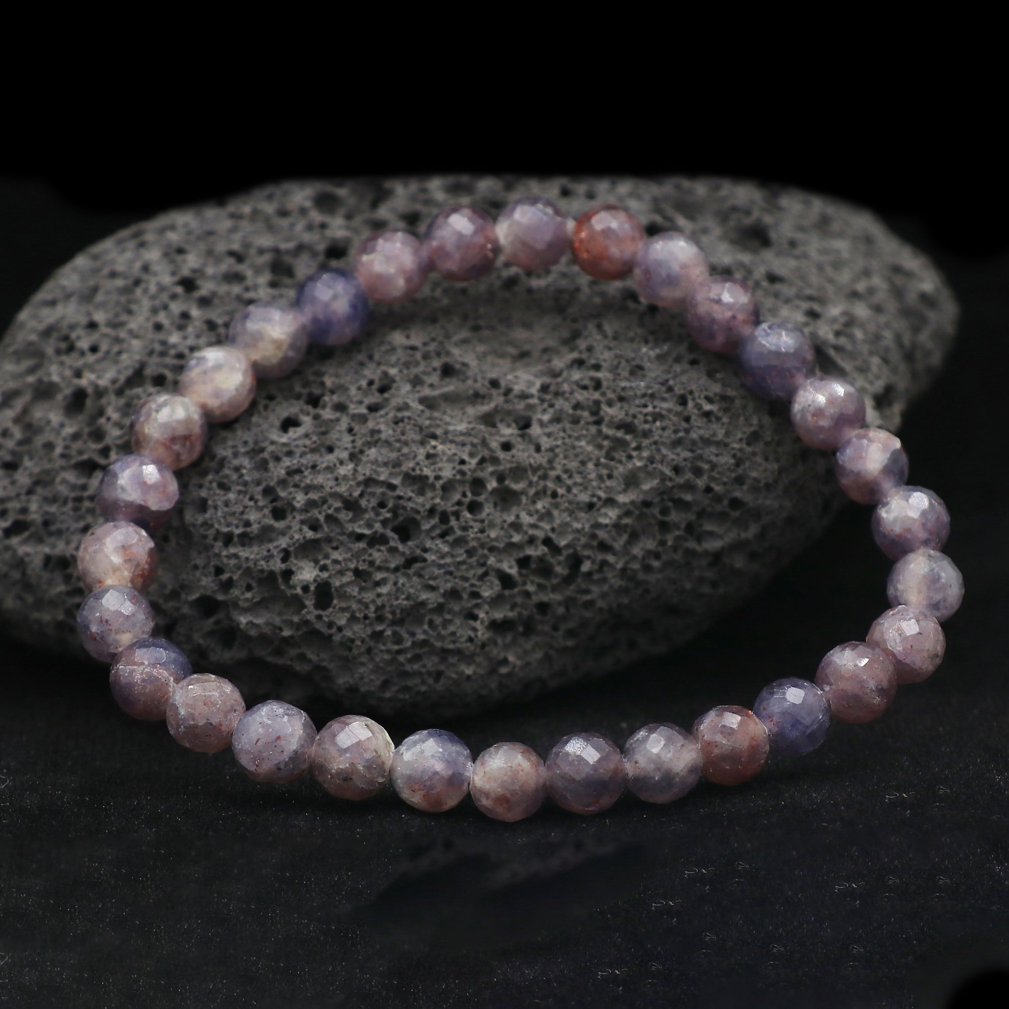 Bloodshot Iolite Faceted Round Bead Bracelet Natural Gemstone Jewelry 59 Ct