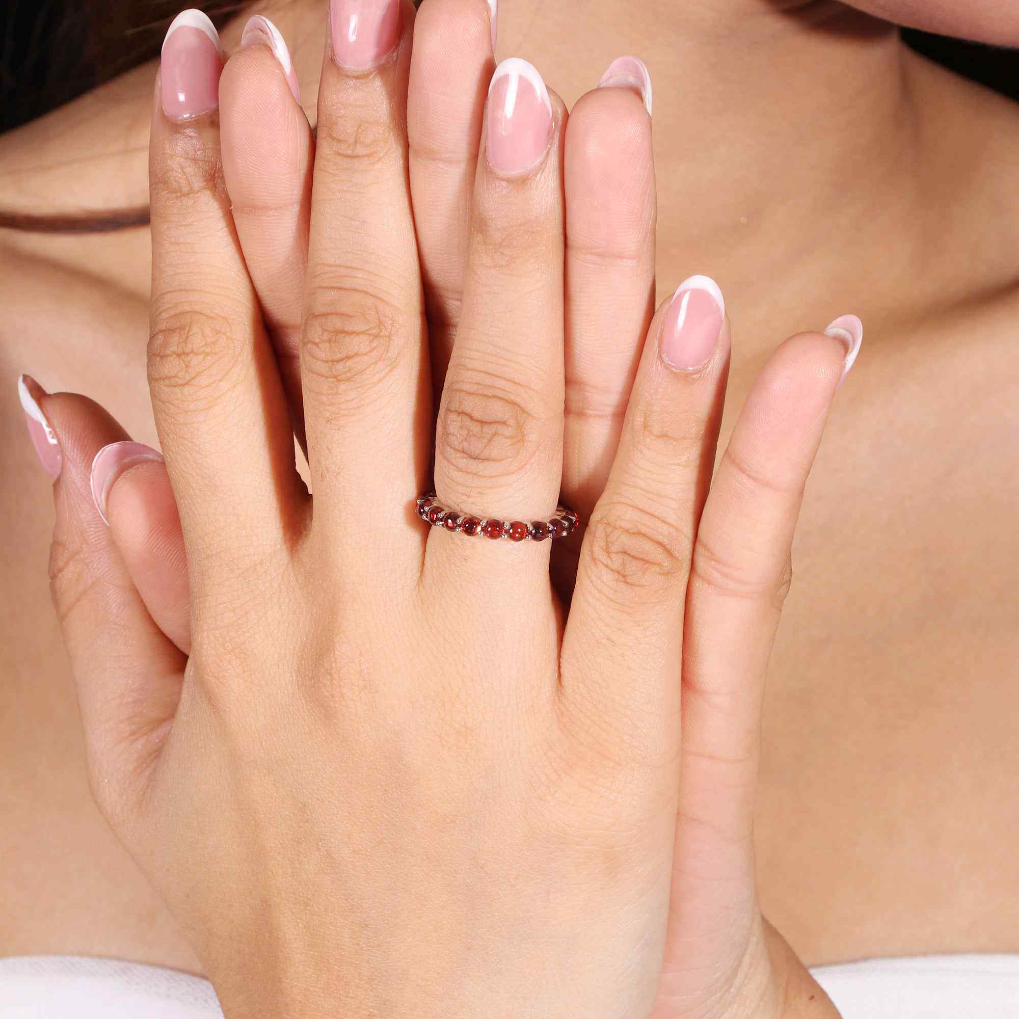 Natural Garnet 3mm Round Cabochon Ring 925 Sterling Silver Handmade Red Gemstone Solitaire Ring