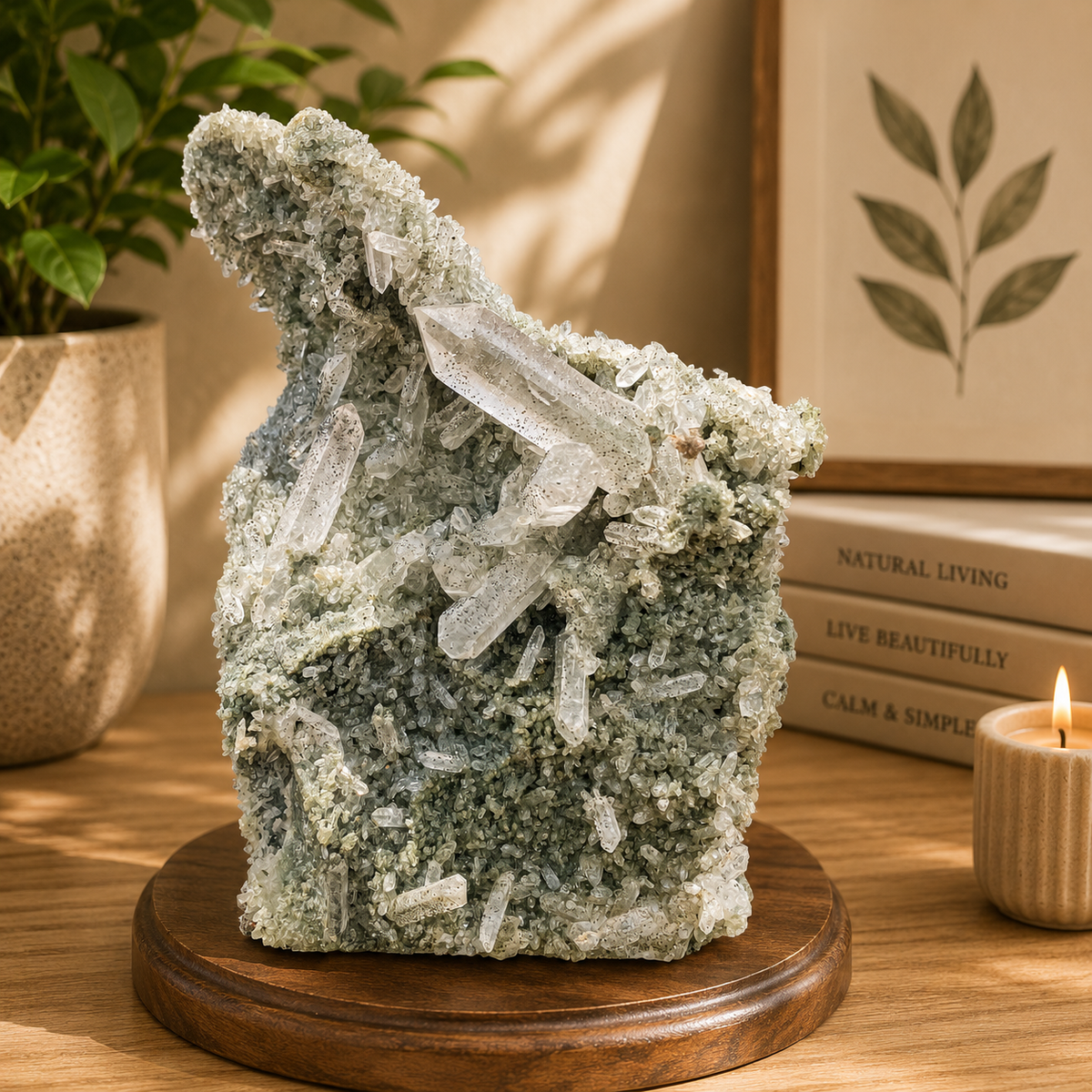 1.635kg Himalayan Green Chlorite Quartz Black Anatase Cluster Collector Specimen