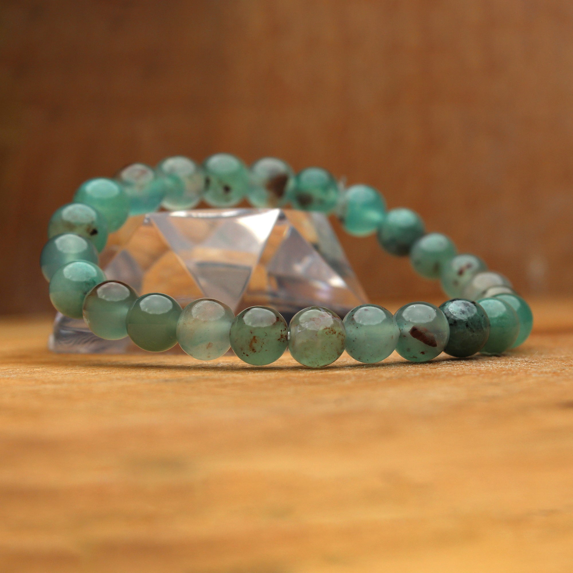 Natural Aqua Chalcedony Crystal Bracelet Round Beaded Handmade Jewelry 95 Ct