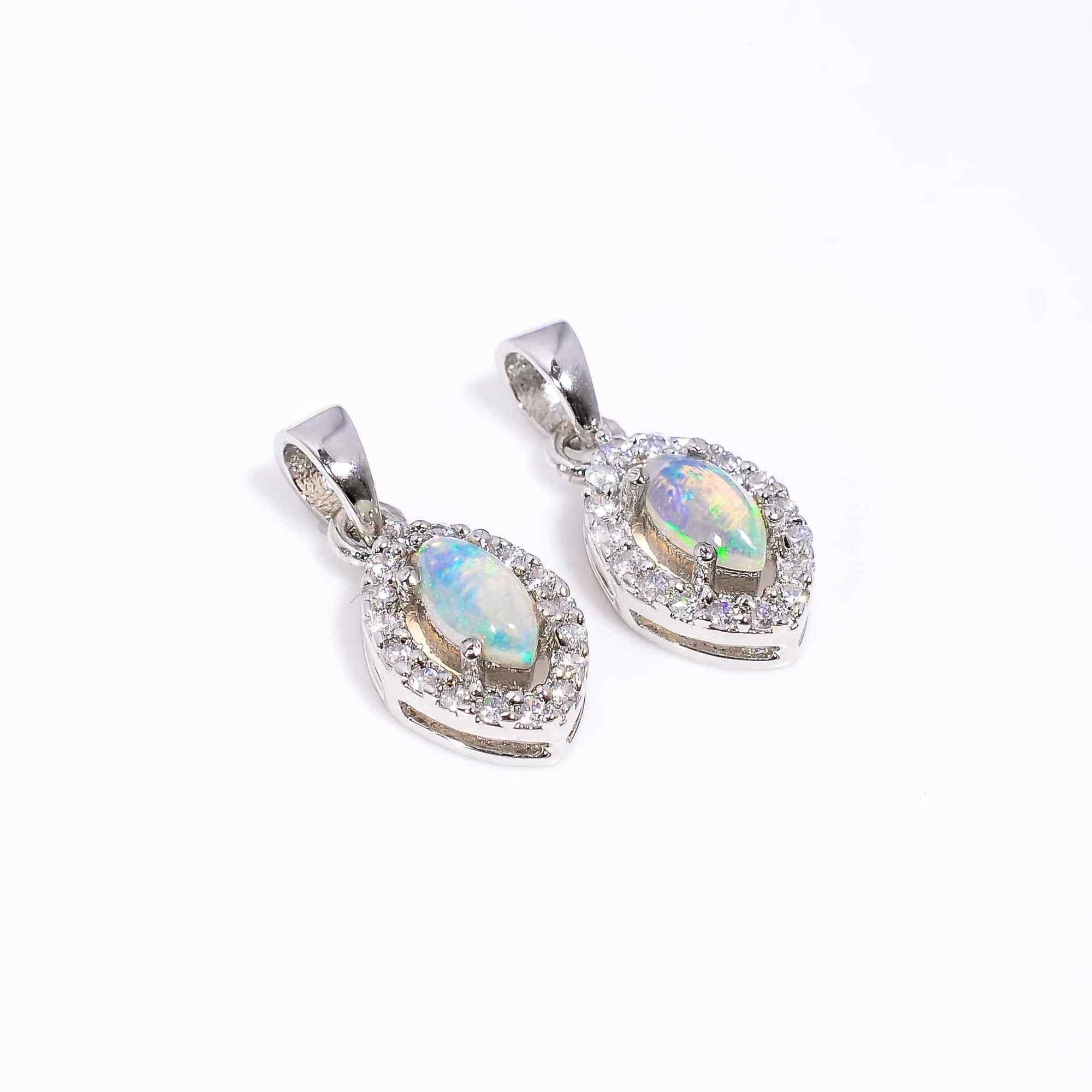 Opal Feather Pendant 4x8mm Marquise Cabochon 925 Silver Nature Inspired Bohemian Fashion Accessory