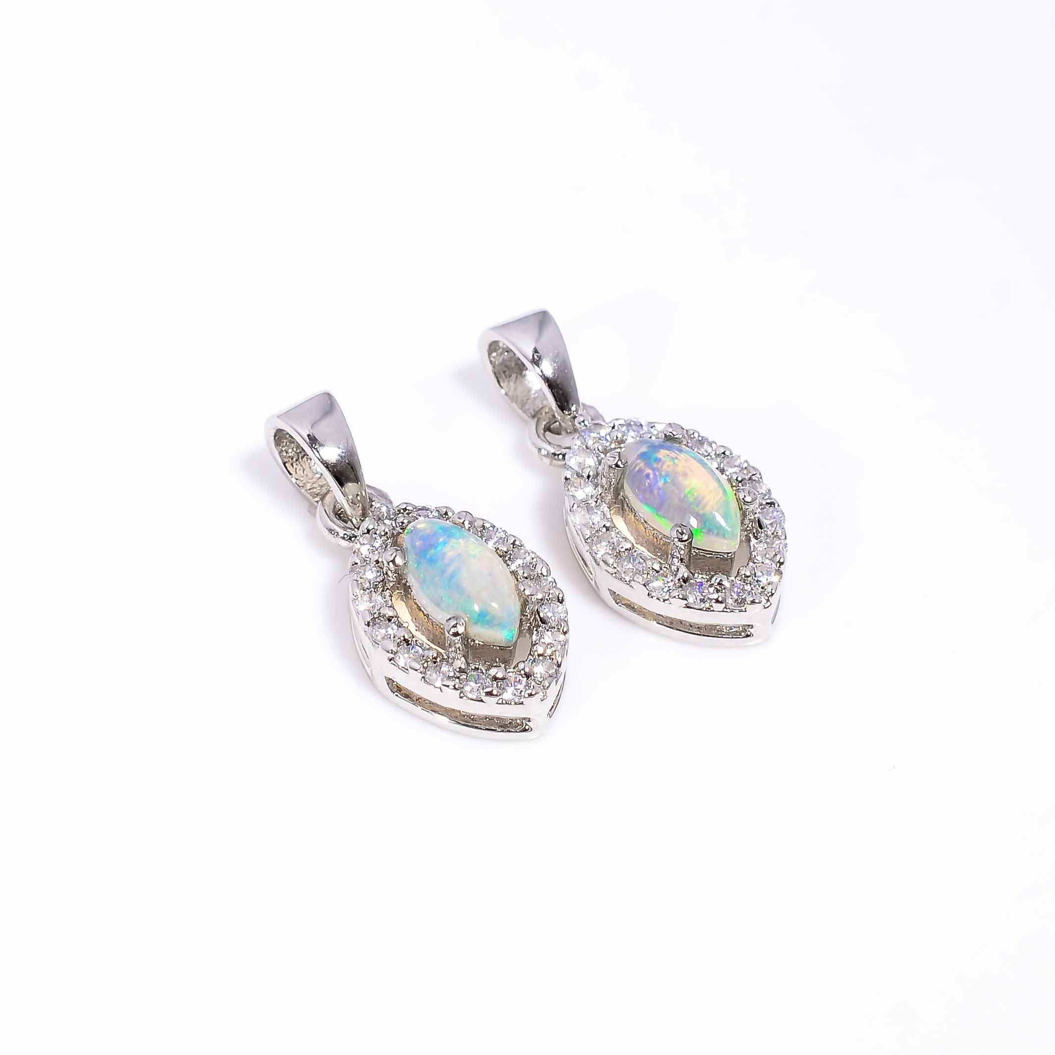 Opal Feather Pendant 4x8mm Marquise Cabochon 925 Silver Nature Inspired Bohemian Fashion Accessory