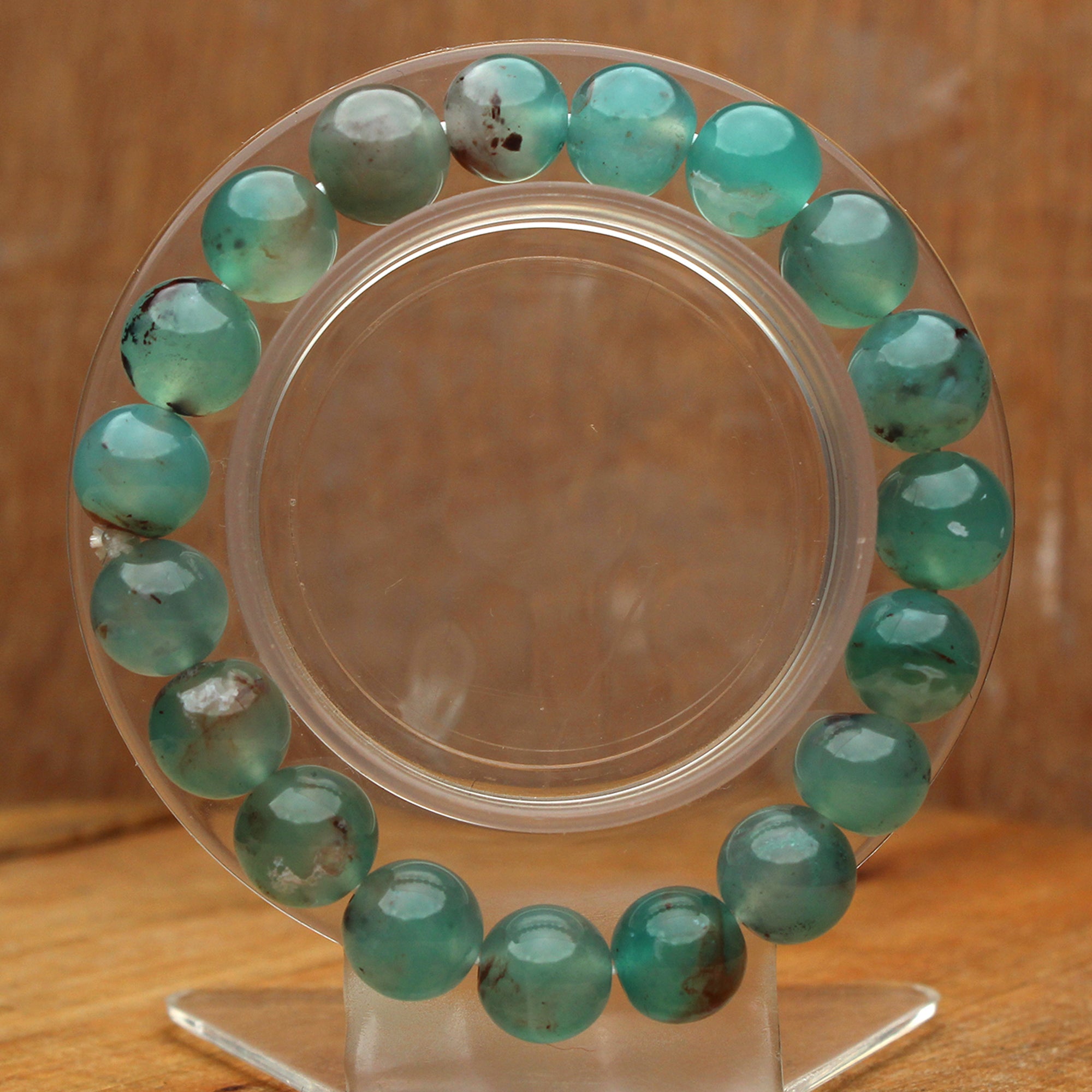 Genuine Aqua Chalcedony Gemstone Bracelet Handmade Round Crystal Jewelry 153 Ct