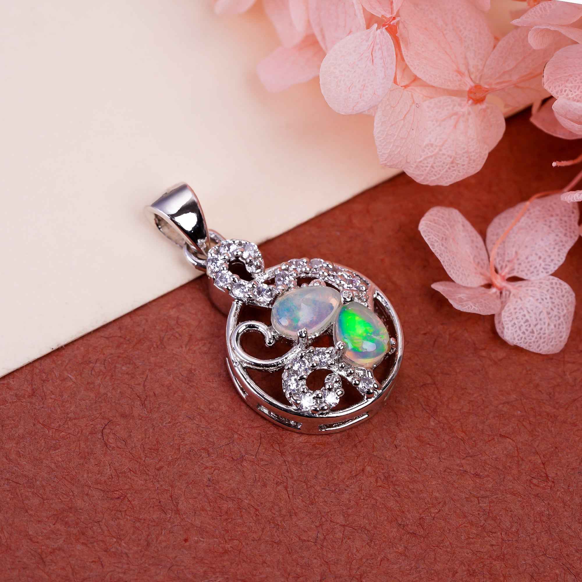 Opal Pendant 6x4mm Pear Cabochon 925 Silver Aurora Collection Celestial Inspired Fashion Accessory