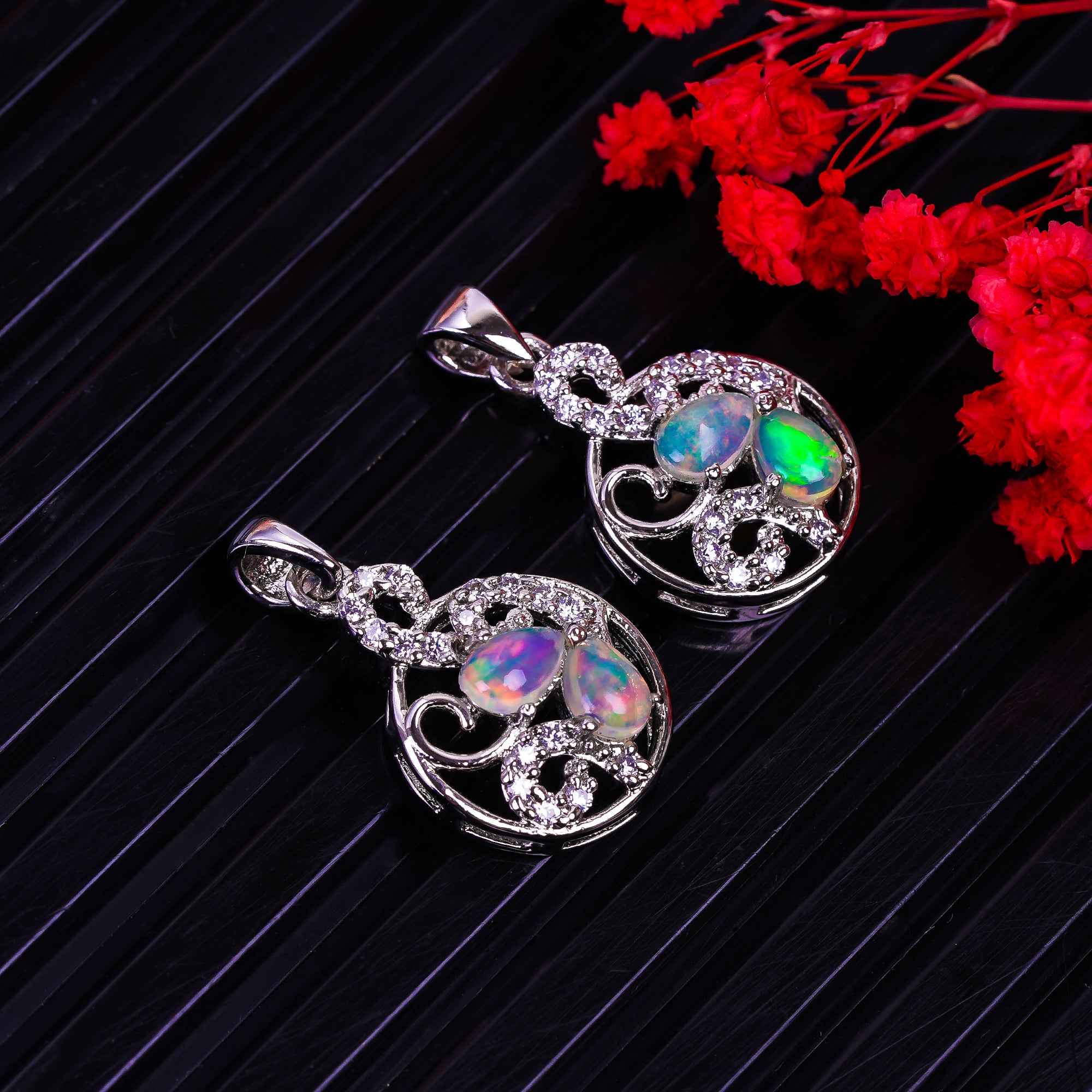 Opal Pendant 6x4mm Pear Cabochon 925 Silver Aurora Collection Celestial Inspired Fashion Accessory