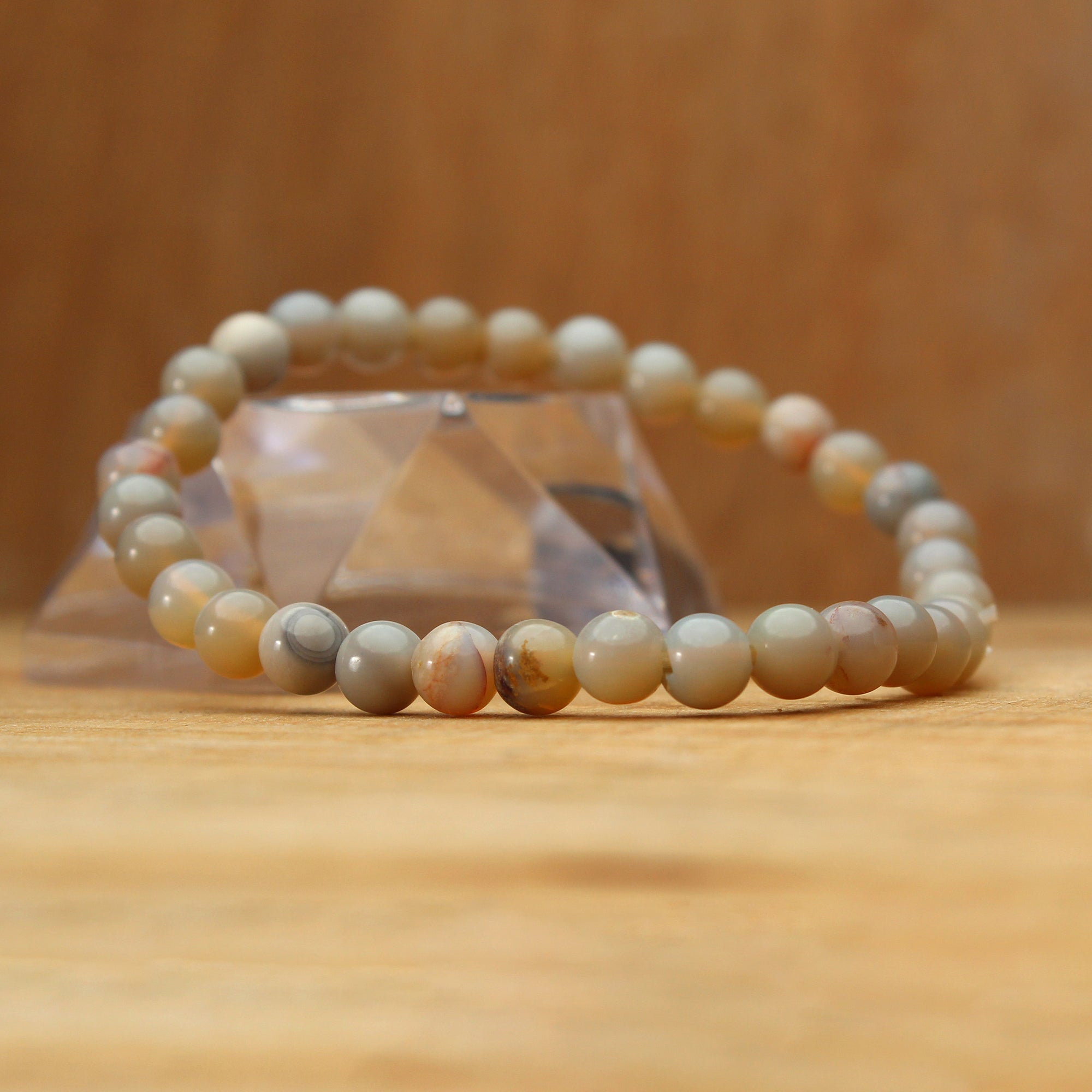 Minimal Australian Opal Bracelet Smooth Round Beads Handmade October Gift 40 Ct