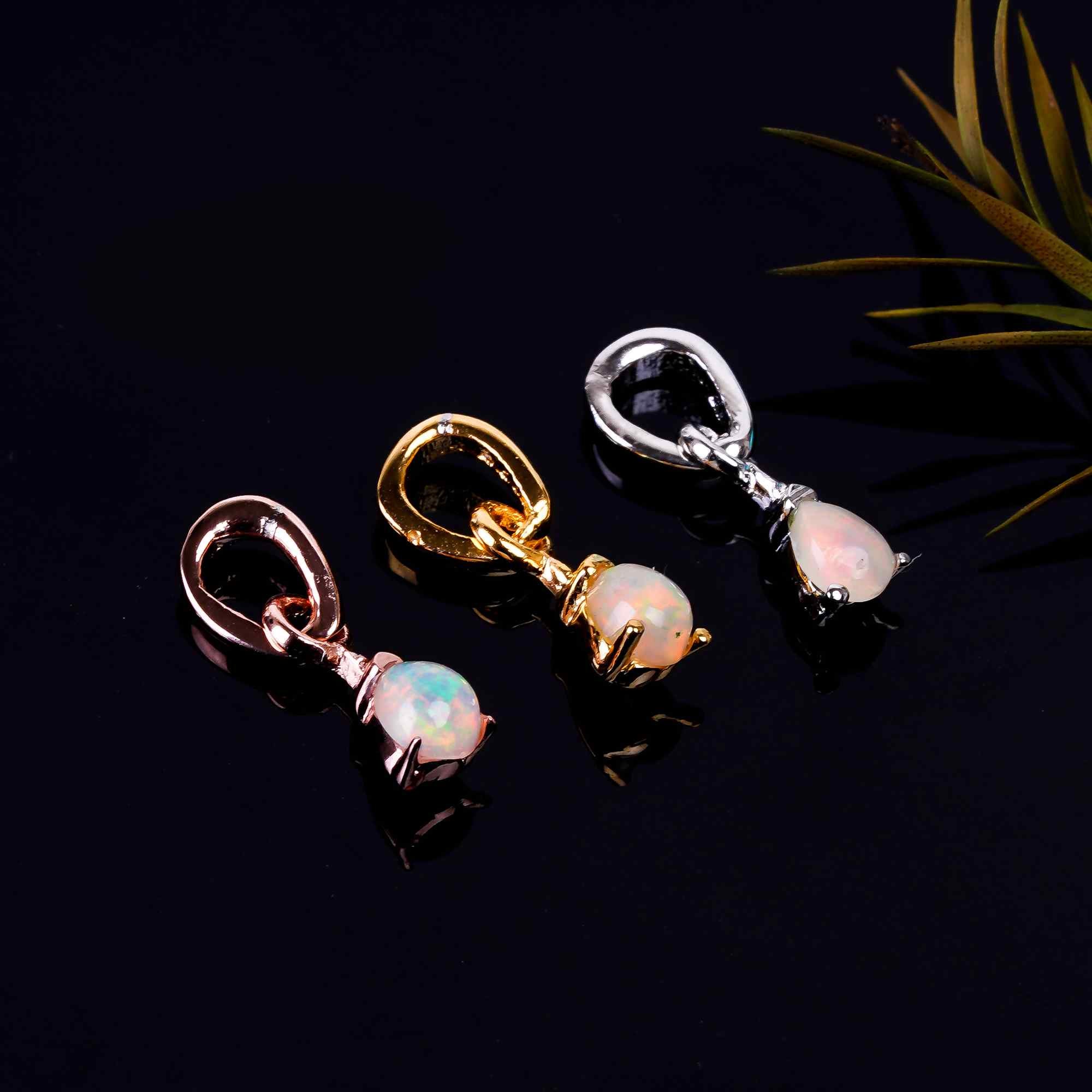 Himalya Quartz Opal Pendant with 3x4mm pear-shaped cabochon in silver, simple and elegant necklace for women.