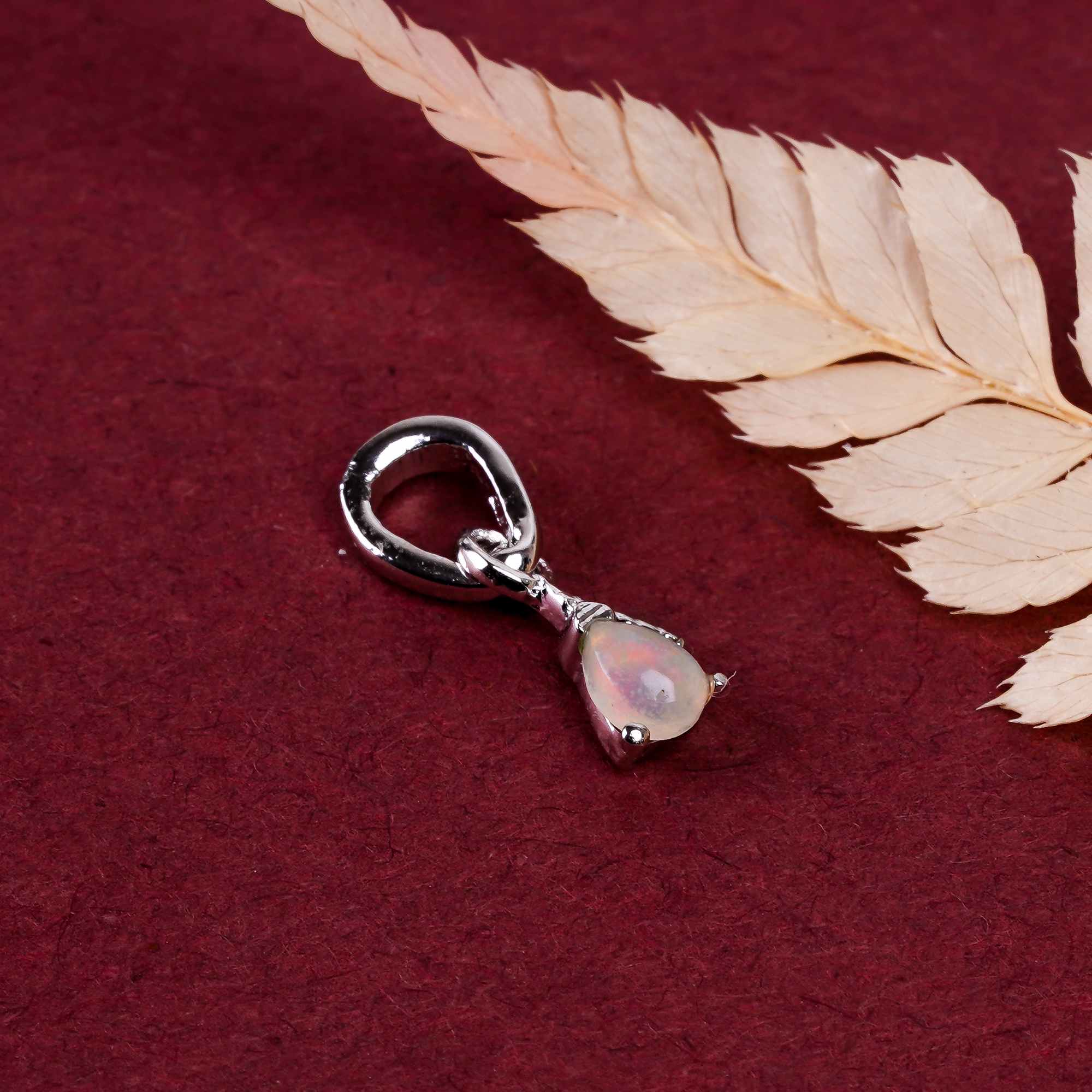Himalya Quartz Opal Pendant with 3x4mm pear cabochon in 925 silver, simple and elegant for everyday wear.