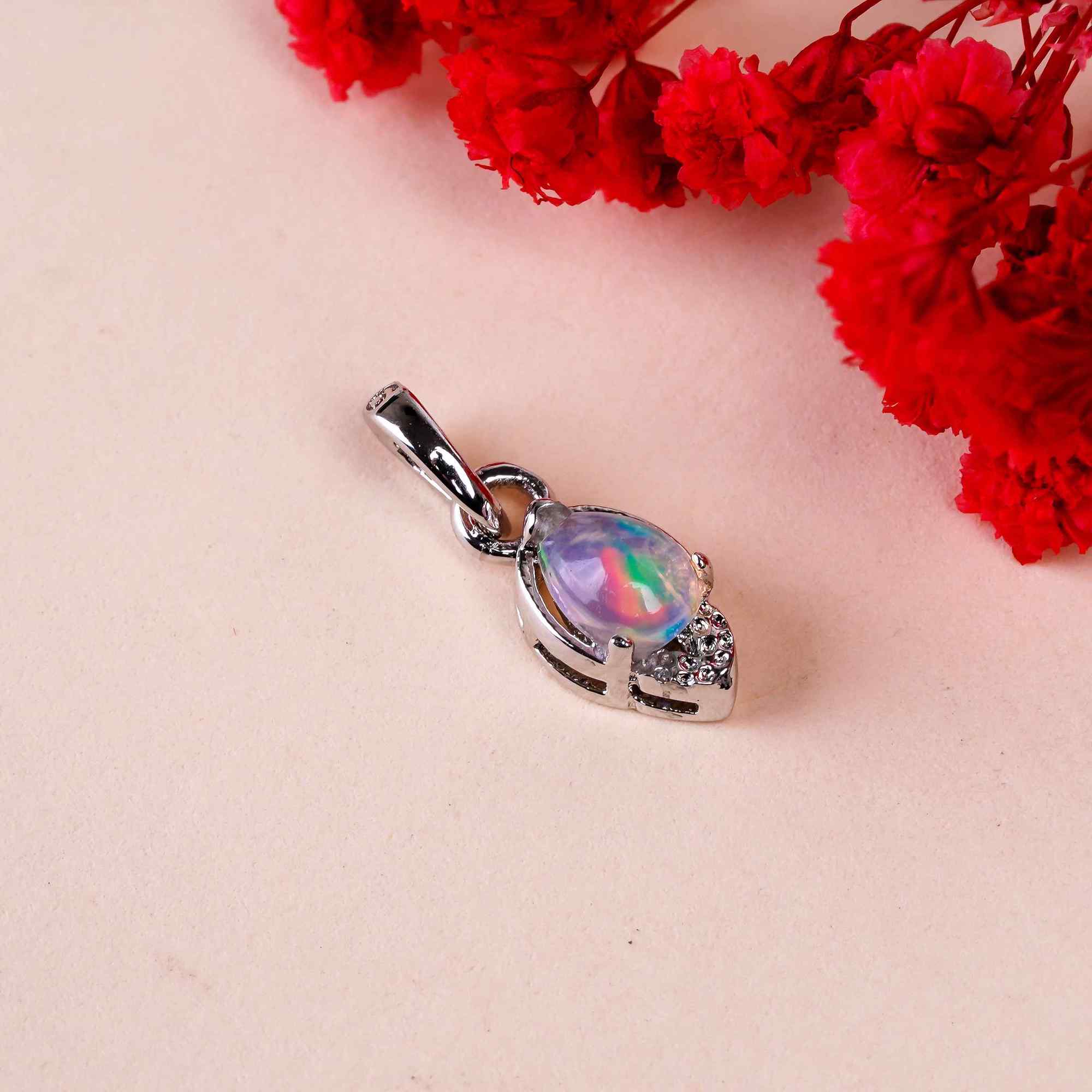 Opal Pendant 4x6mm Pear Cabochon 925 Silver Necklace Everyday Jewelry Simple Gift for Her