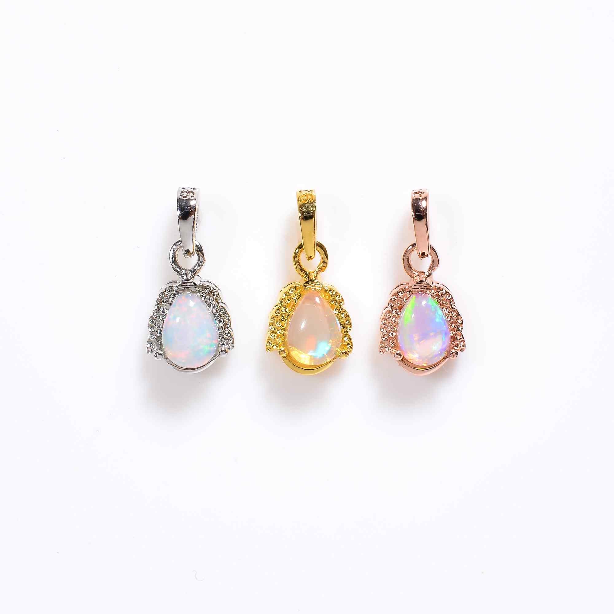 Himalya Quartz 5x7mm pear-shaped Opal Pendant in 925 silver necklace, elegant jewelry gift for women.