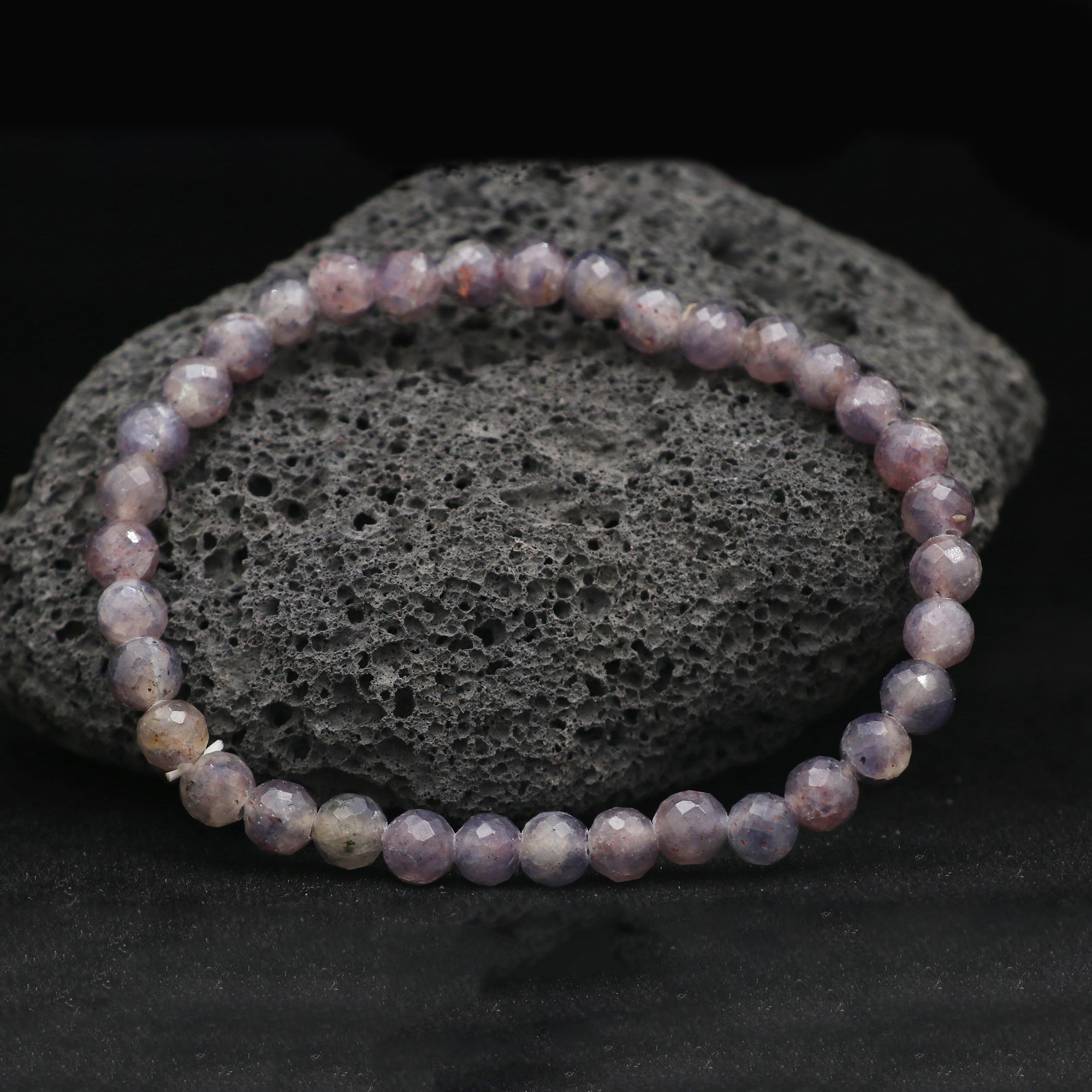Bloodshot Iolite Faceted Round Bead Bracelet Natural Gemstone Jewelry 46 Ct