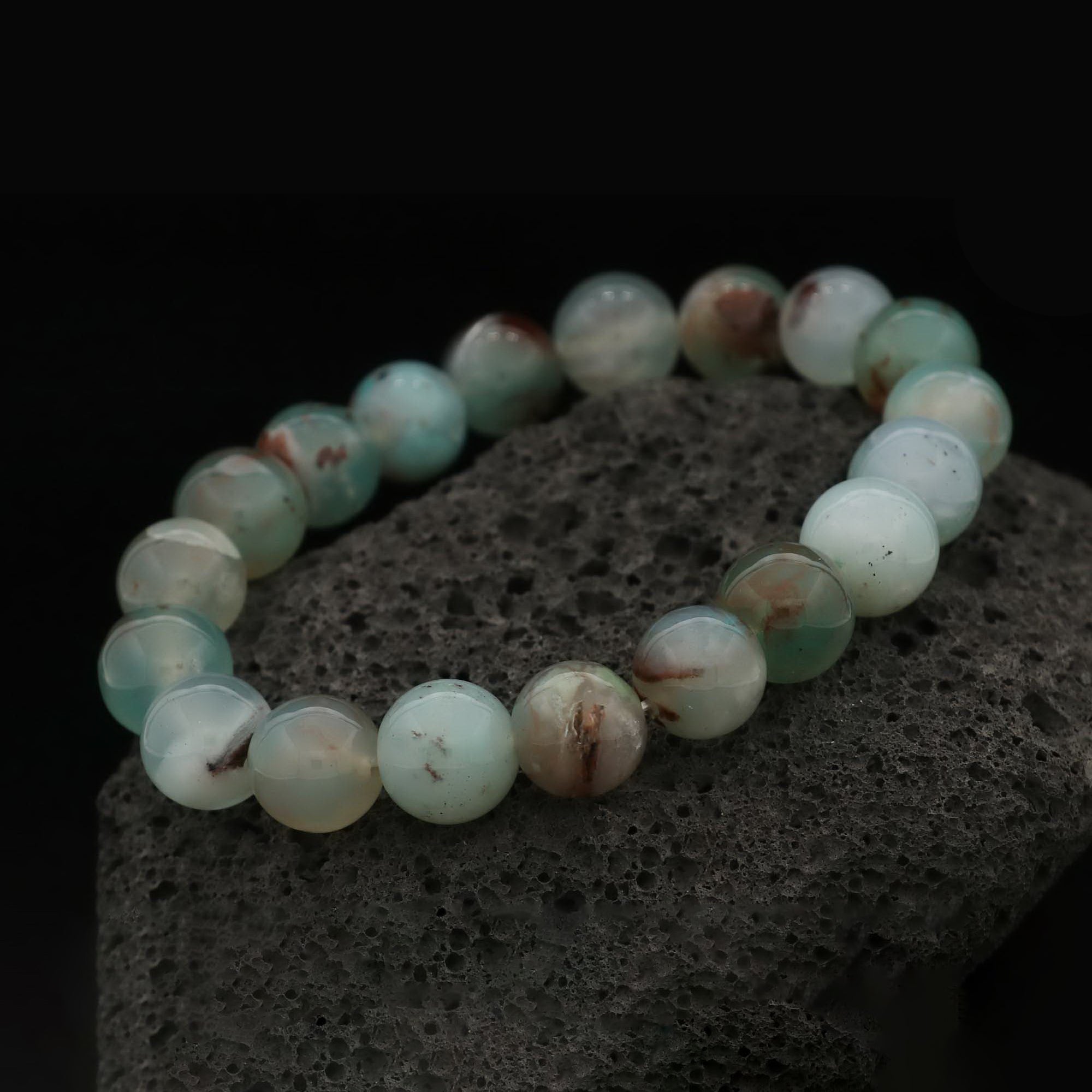 Sky Blue Aqua Chalcedony Bracelet Genuine Natural Round Bead Jewelry Handmade 167 Ct