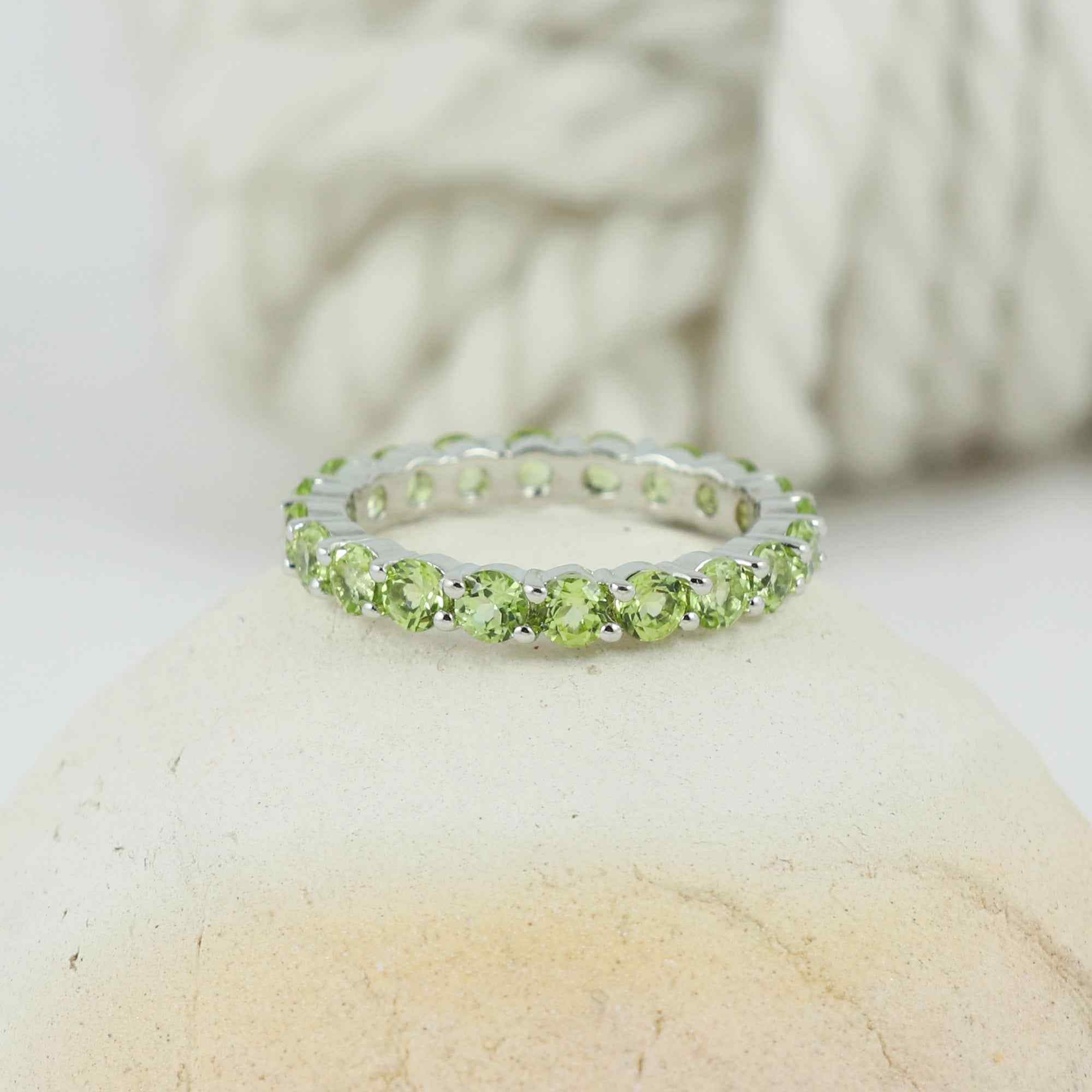 Natural Peridot 3mm Round Cut Ring 925 Sterling Silver Handmade Green Gemstone Solitaire Ring