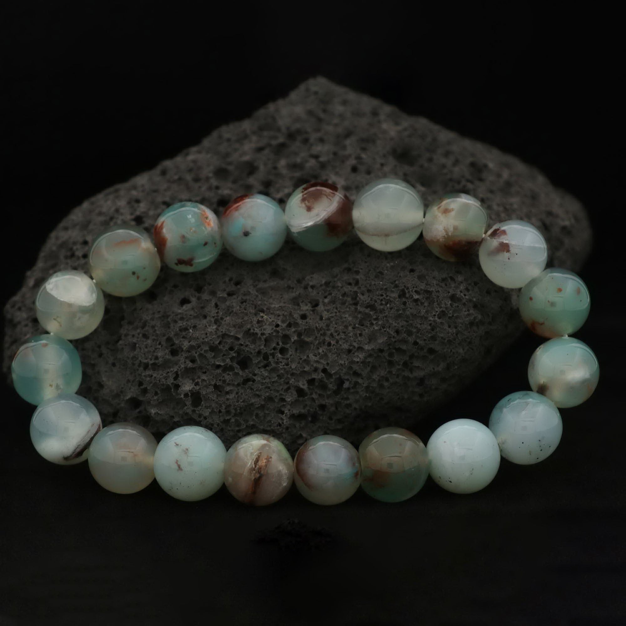 Sky Blue Aqua Chalcedony Bracelet Genuine Natural Round Bead Jewelry Handmade 167 Ct
