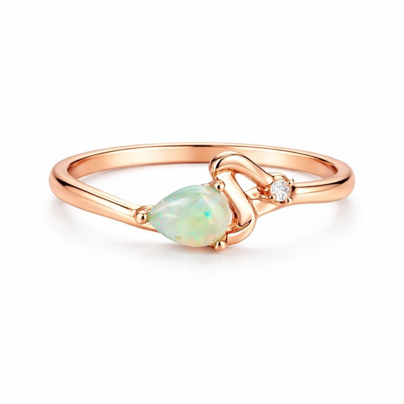 White Ethiopian Opal Pear Ring 4x6mm 925 Sterling Silver Handmade Teardrop Gemstone Jewelry for Women