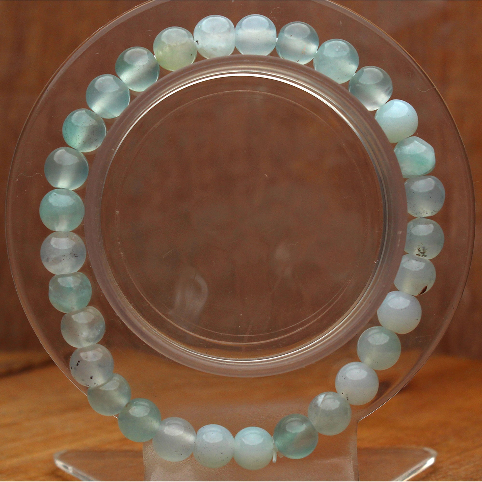 Handcrafted Aqua Chalcedony Bead Bracelet Natural Blue Gemstone Stretch Jewelry 63 Ct