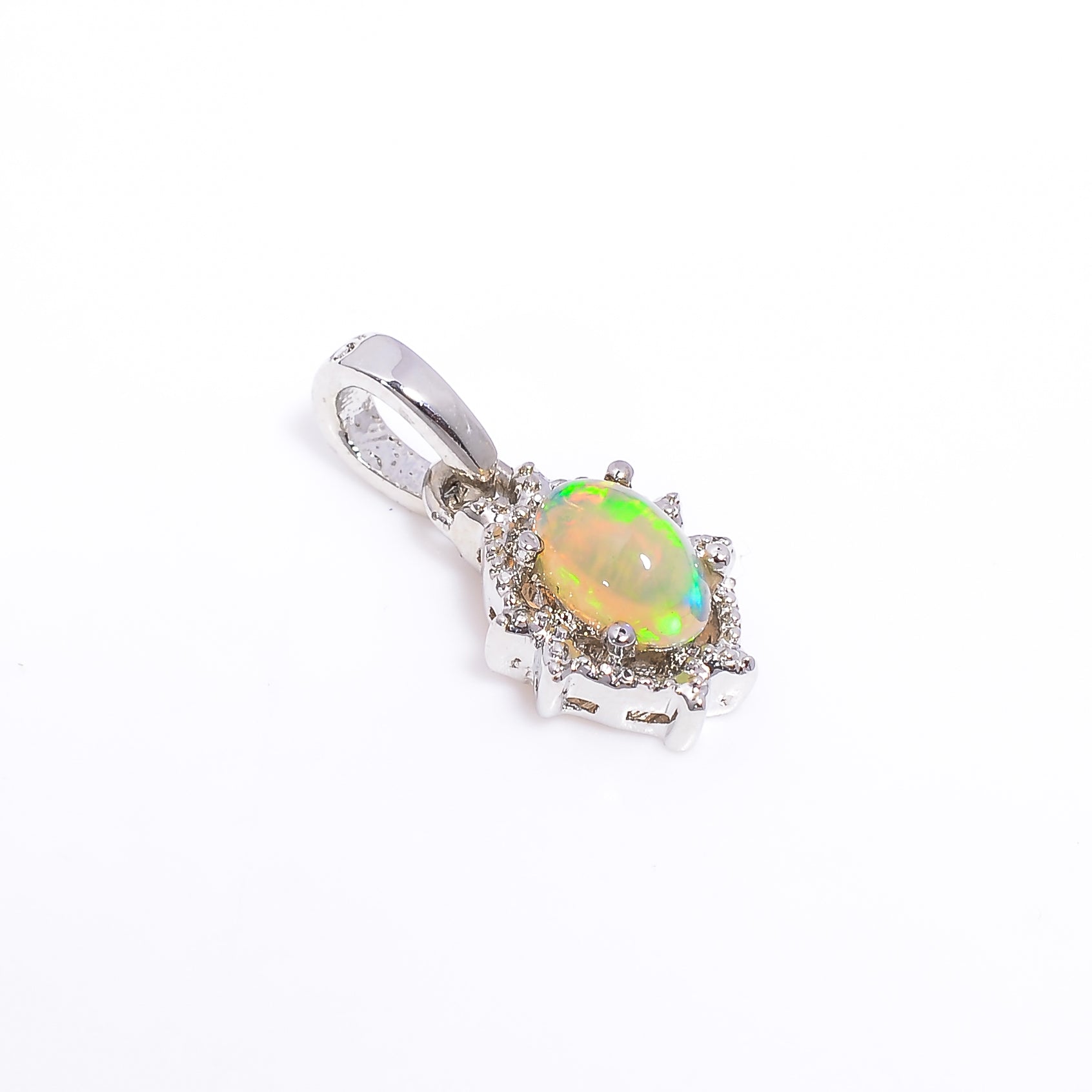 Opal Drop Charm 3x5mm Oval Cabochon 925 Silver Neck Accent Everyday Style Jewelry