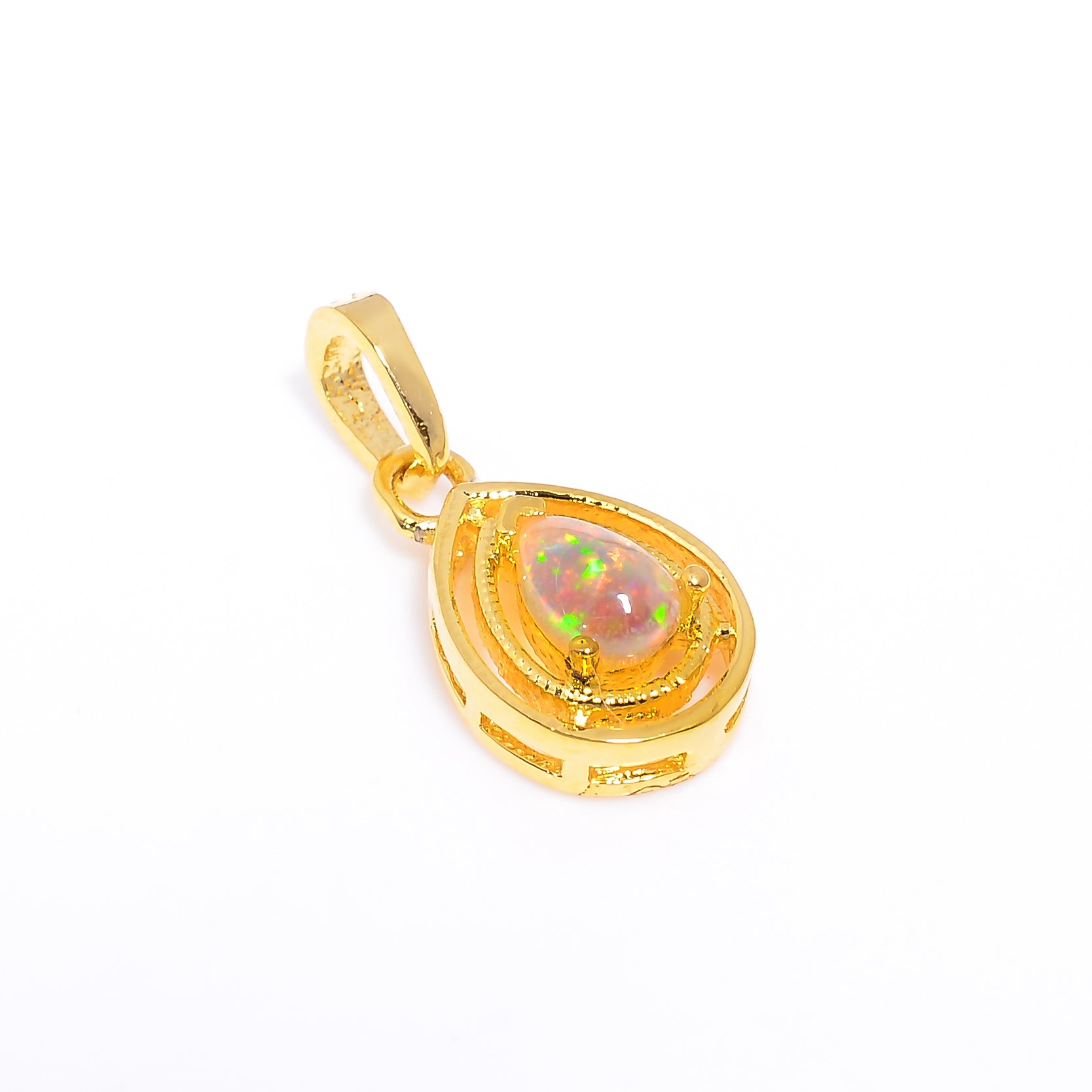 Opal Teardrop Charm 5x7mm Pear Cabochon 925 Silver Necklace Classic Style Jewelry Neck Accessory