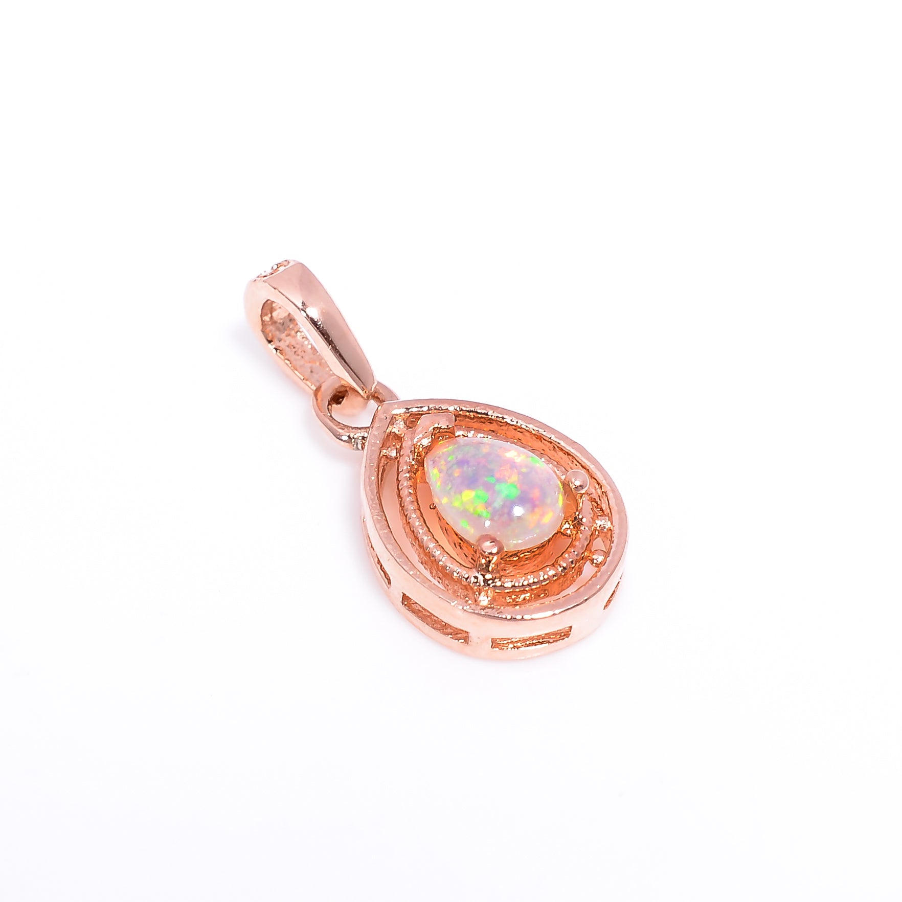 Opal Teardrop Charm 5x7mm Pear Cabochon 925 Silver Necklace Classic Style Jewelry Neck Accessory