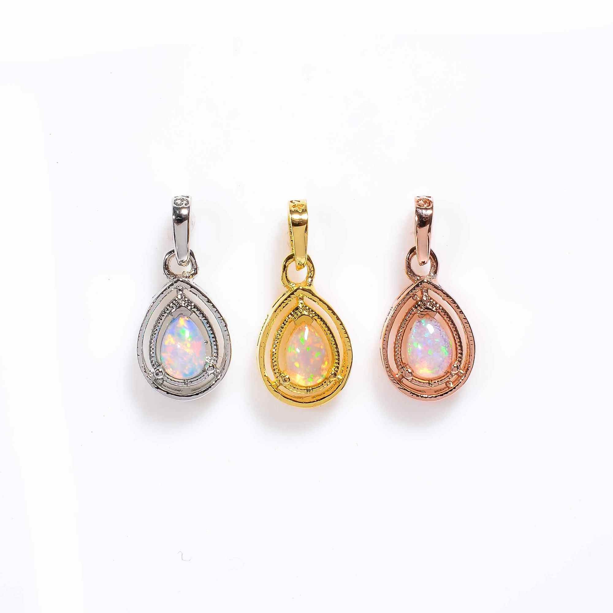 Opal Teardrop Charm 5x7mm Pear Cabochon 925 Silver Necklace Classic Style Jewelry Neck Accessory