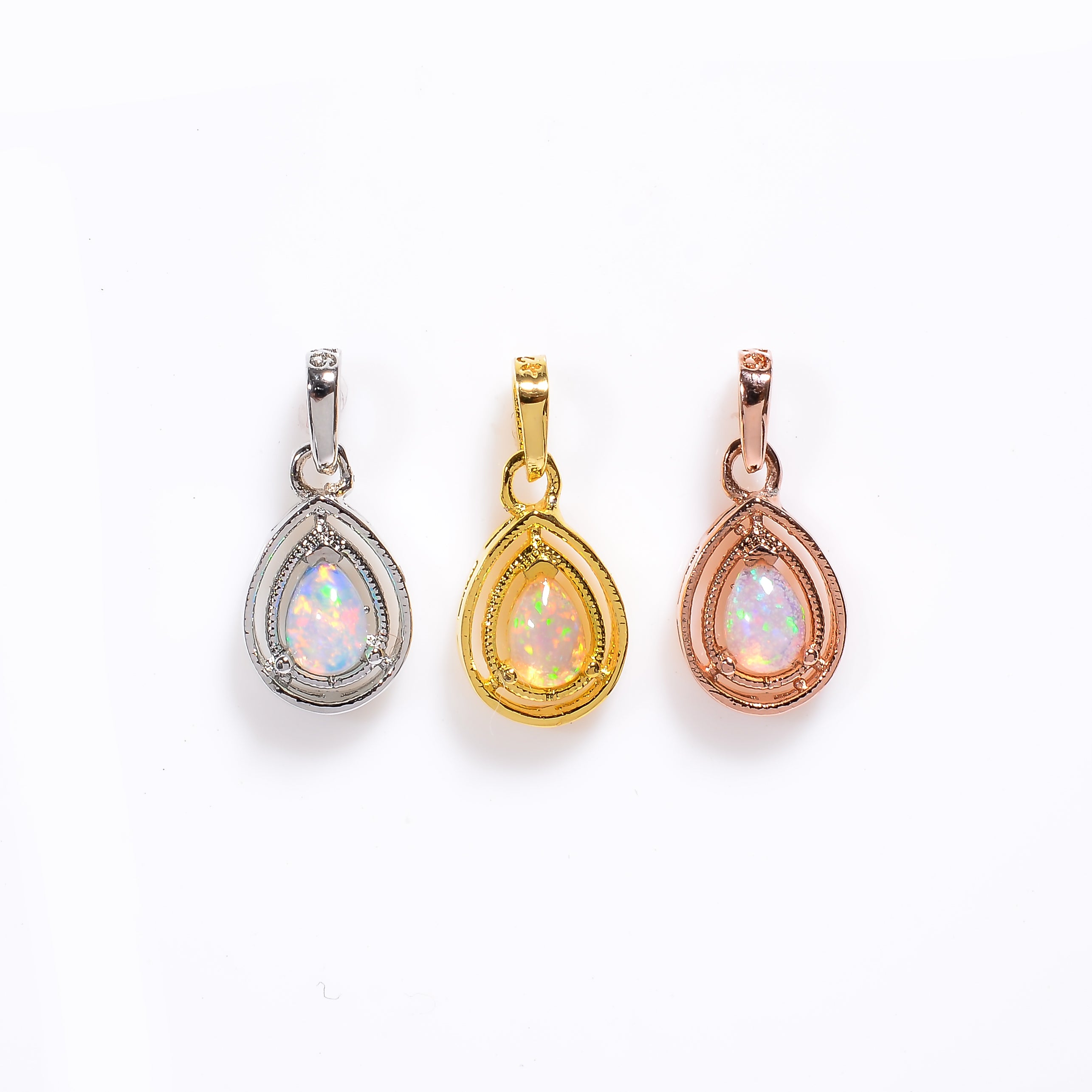 Opal Teardrop Charm 5x7mm Pear Cabochon 925 Silver Necklace Classic Style Jewelry Neck Accessory