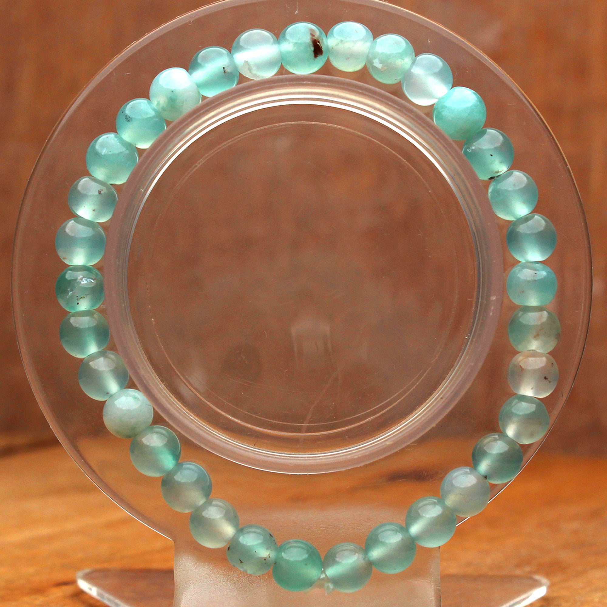 Natural Blue Chalcedony Round Bead Bracelet Handmade Gemstone Stretch Jewelry 55 Ct