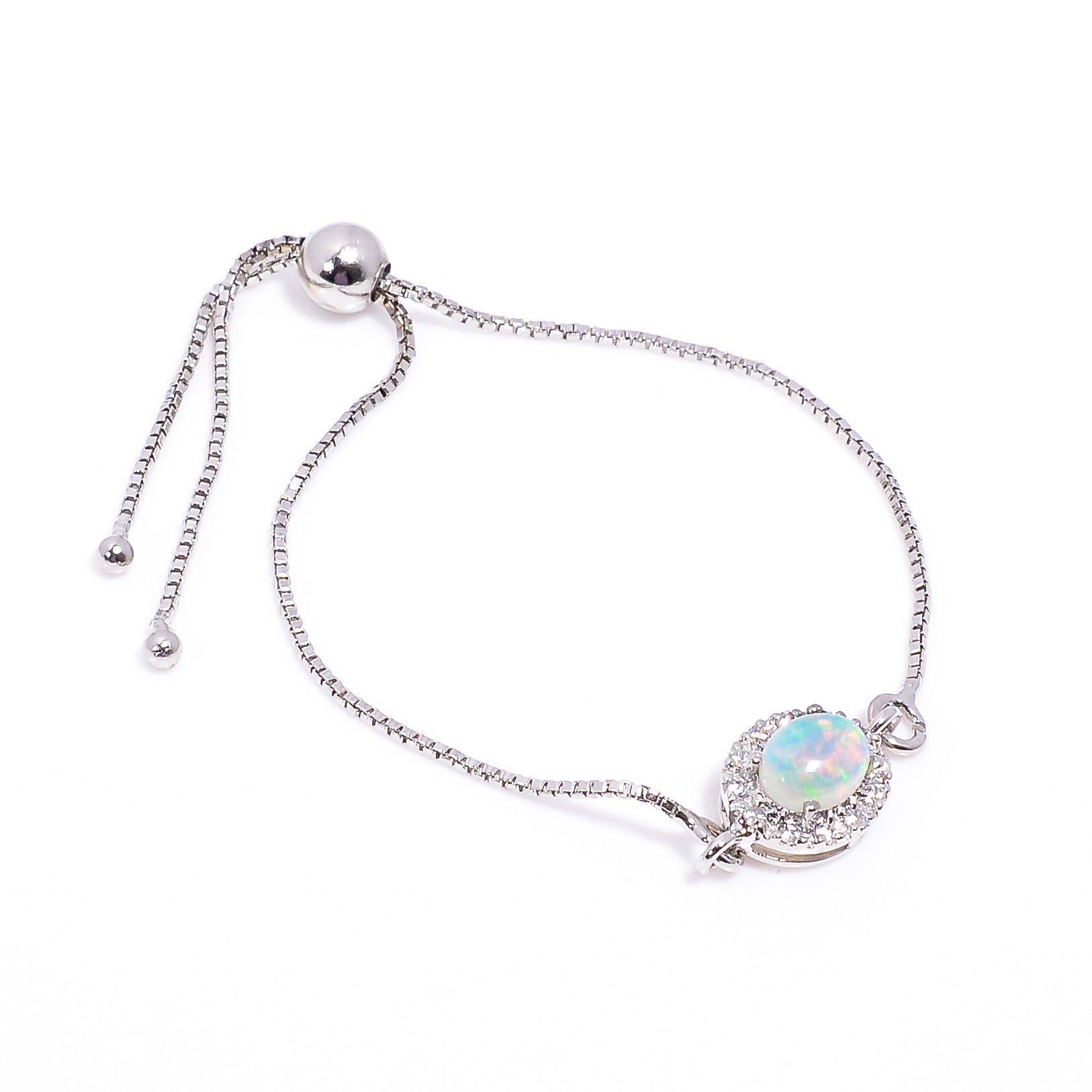925 Sterling Silver Ethiopian Opal Charm Handmade Bracelet, Sterling Silver, Adjustable Fit