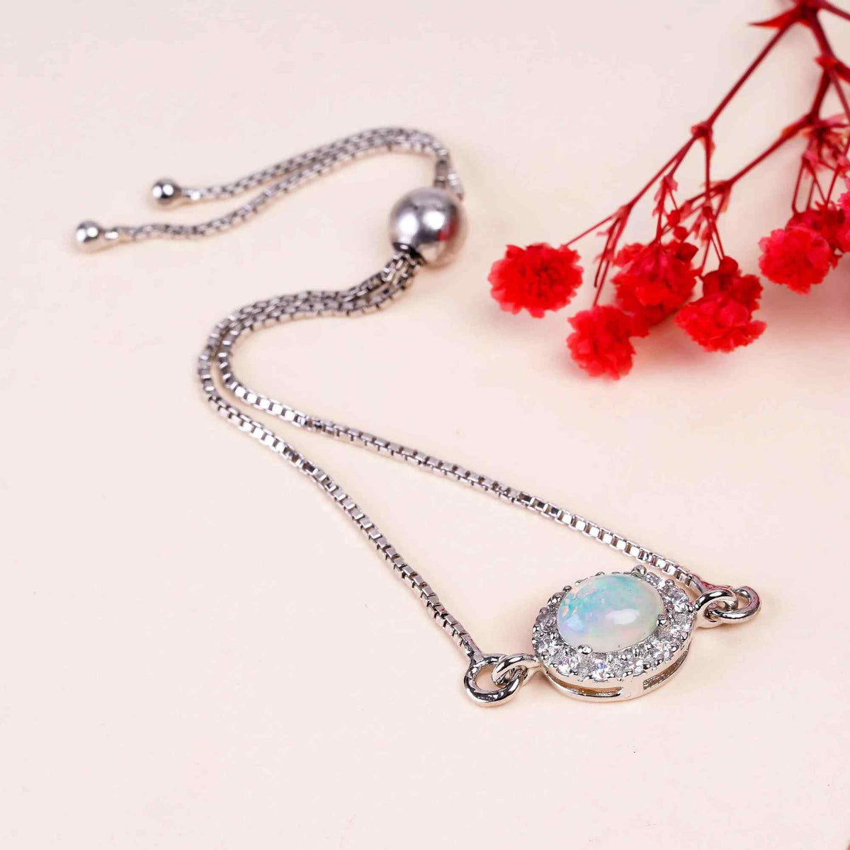 925 Sterling Silver Ethiopian Opal Silver Bracelet - Handmade Adjustable Charm Bracelet jewelry