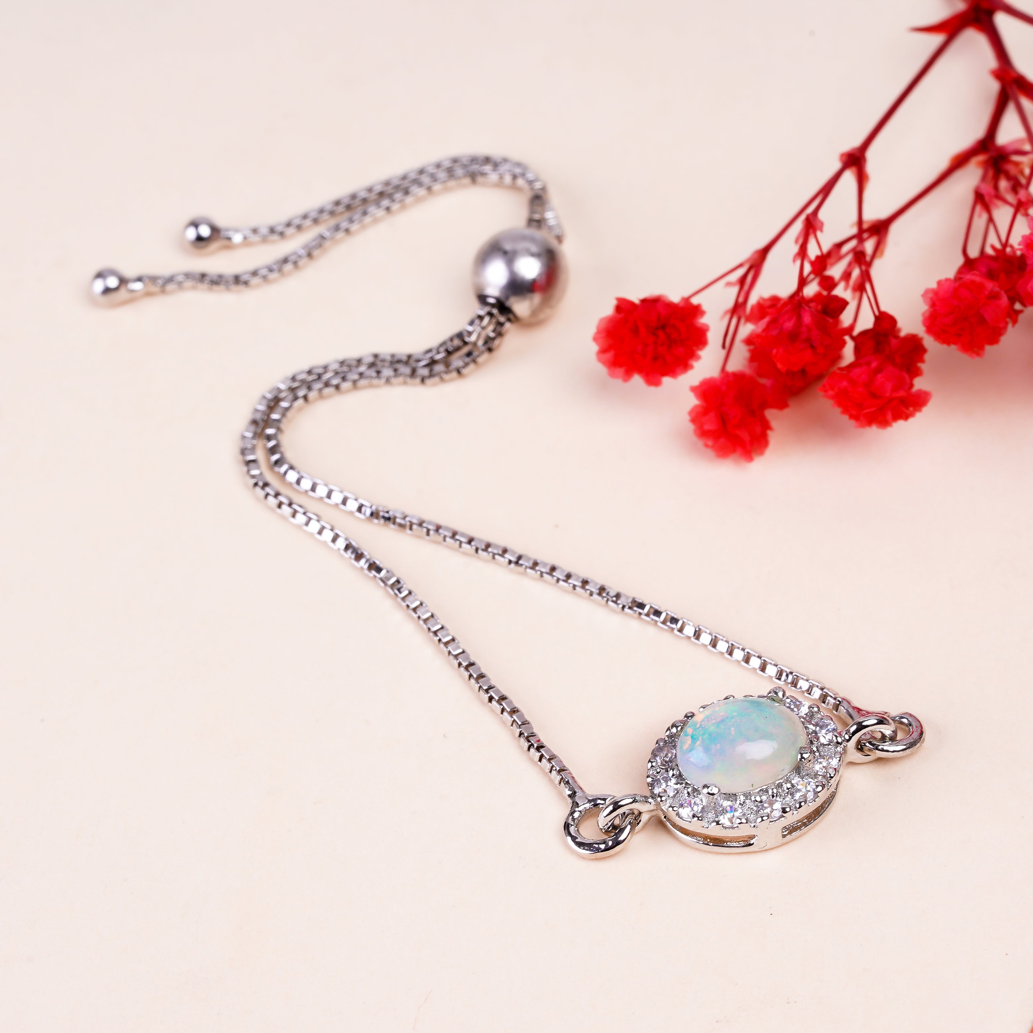 925 Sterling Silver Ethiopian Opal Charm Handmade Bracelet, Sterling Silver, Adjustable Fit