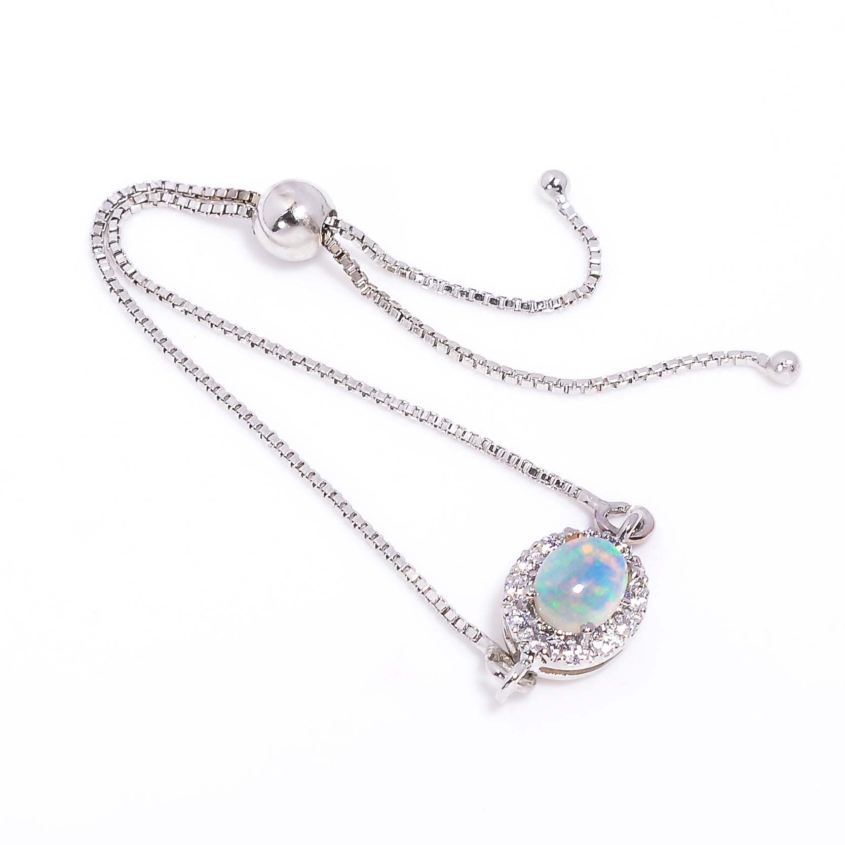 925 Sterling Silver Ethiopian Opal Charm Handmade Bracelet, Sterling Silver, Adjustable Fit