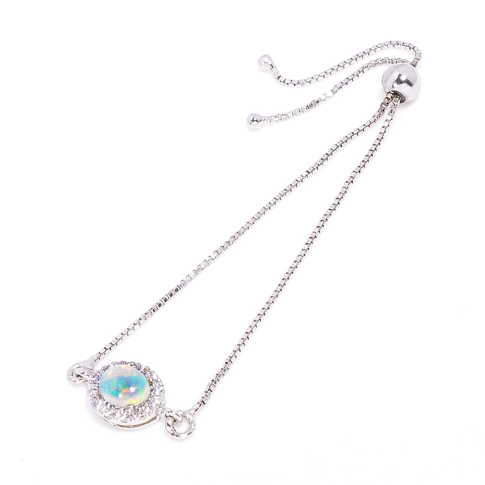 925 Sterling Silver Ethiopian Opal Charm Handmade Bracelet, Sterling Silver, Adjustable Fit