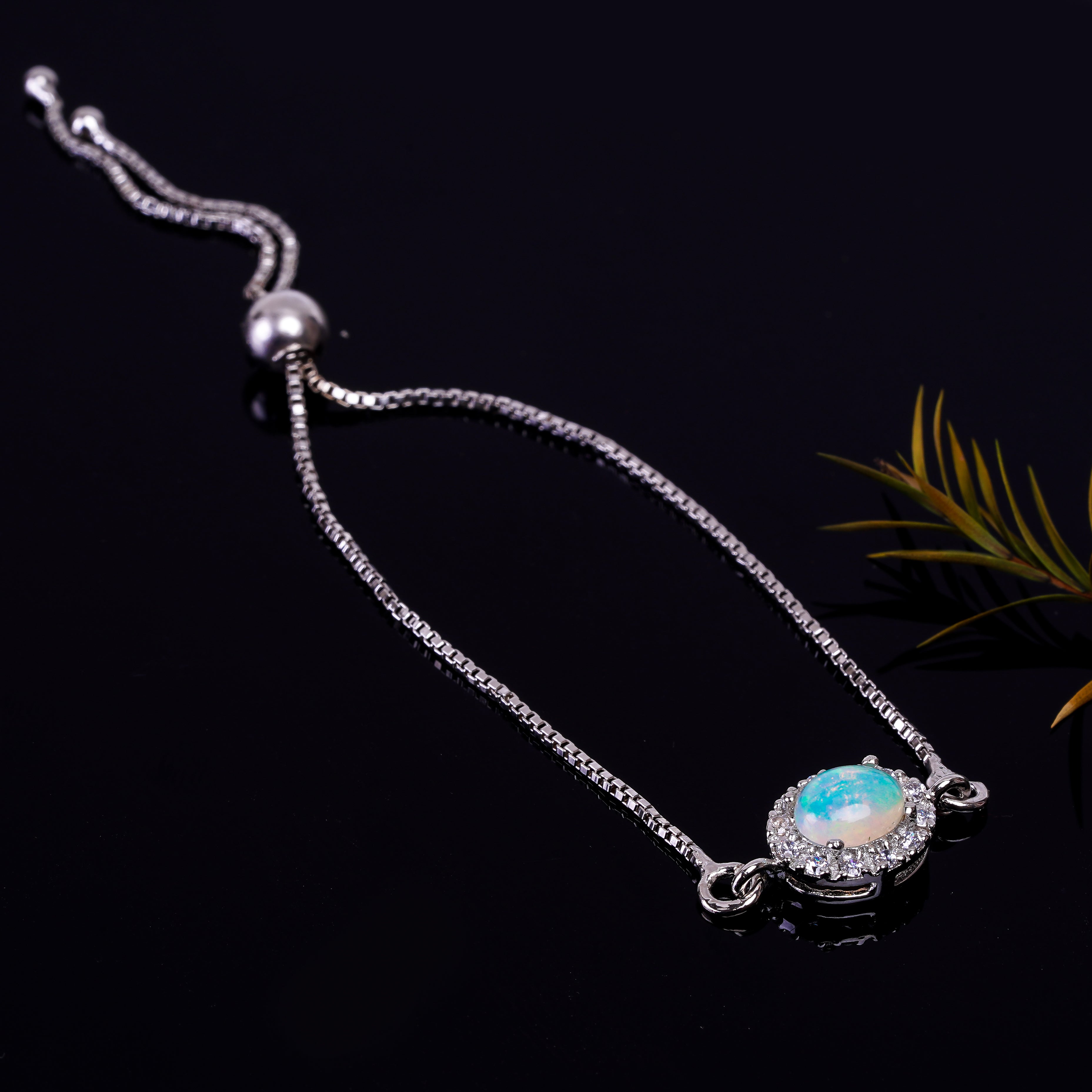 925 Sterling Silver Ethiopian Opal Charm Handmade Bracelet, Sterling Silver, Adjustable Fit