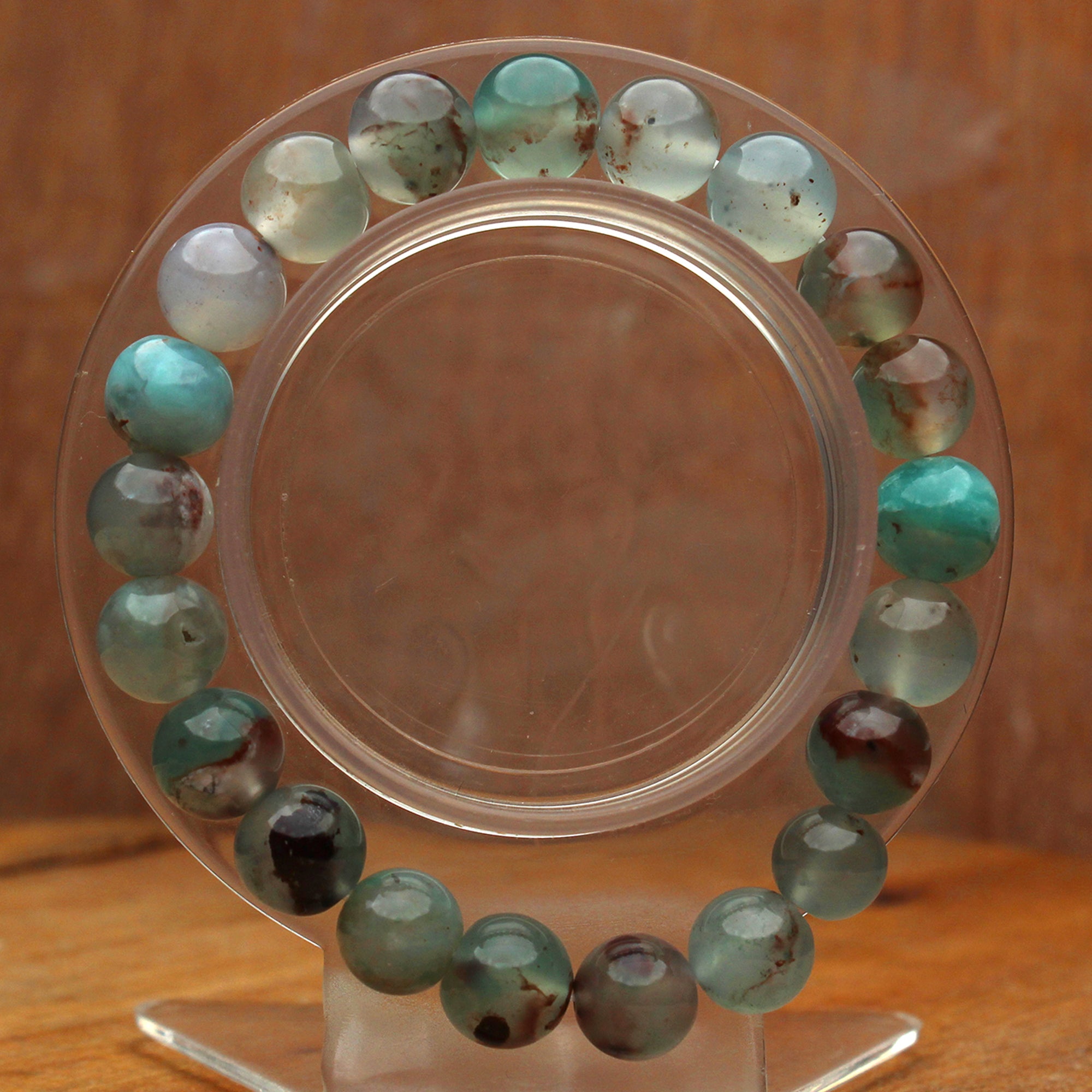 Blue Aqua Chalcedony Stretch Bracelet Natural Round Gemstone Beads Handmade 130 Ct