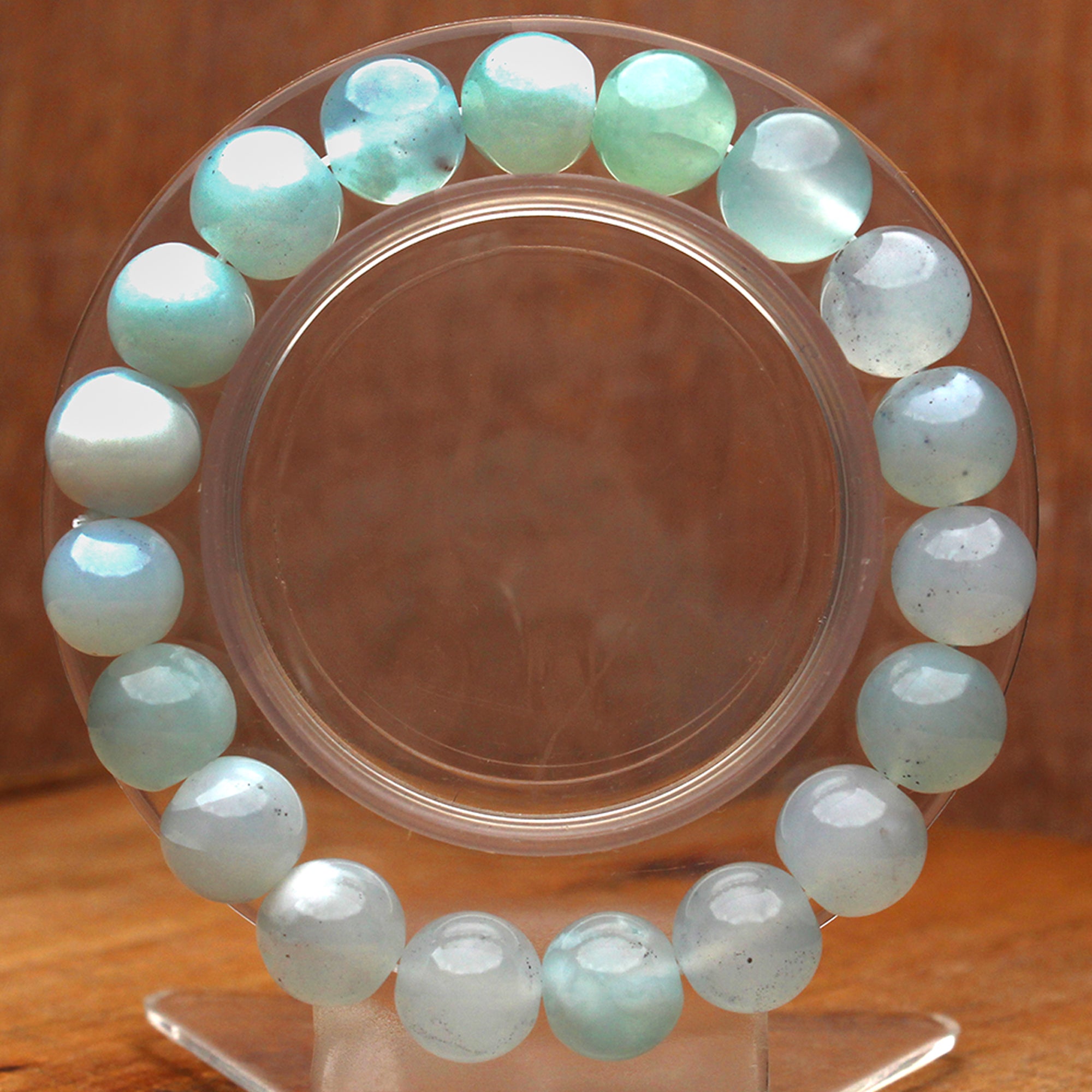 Ocean Blue Chalcedony Bead Bracelet Handmade Natural Round Gemstone Jewelry 163 Ct