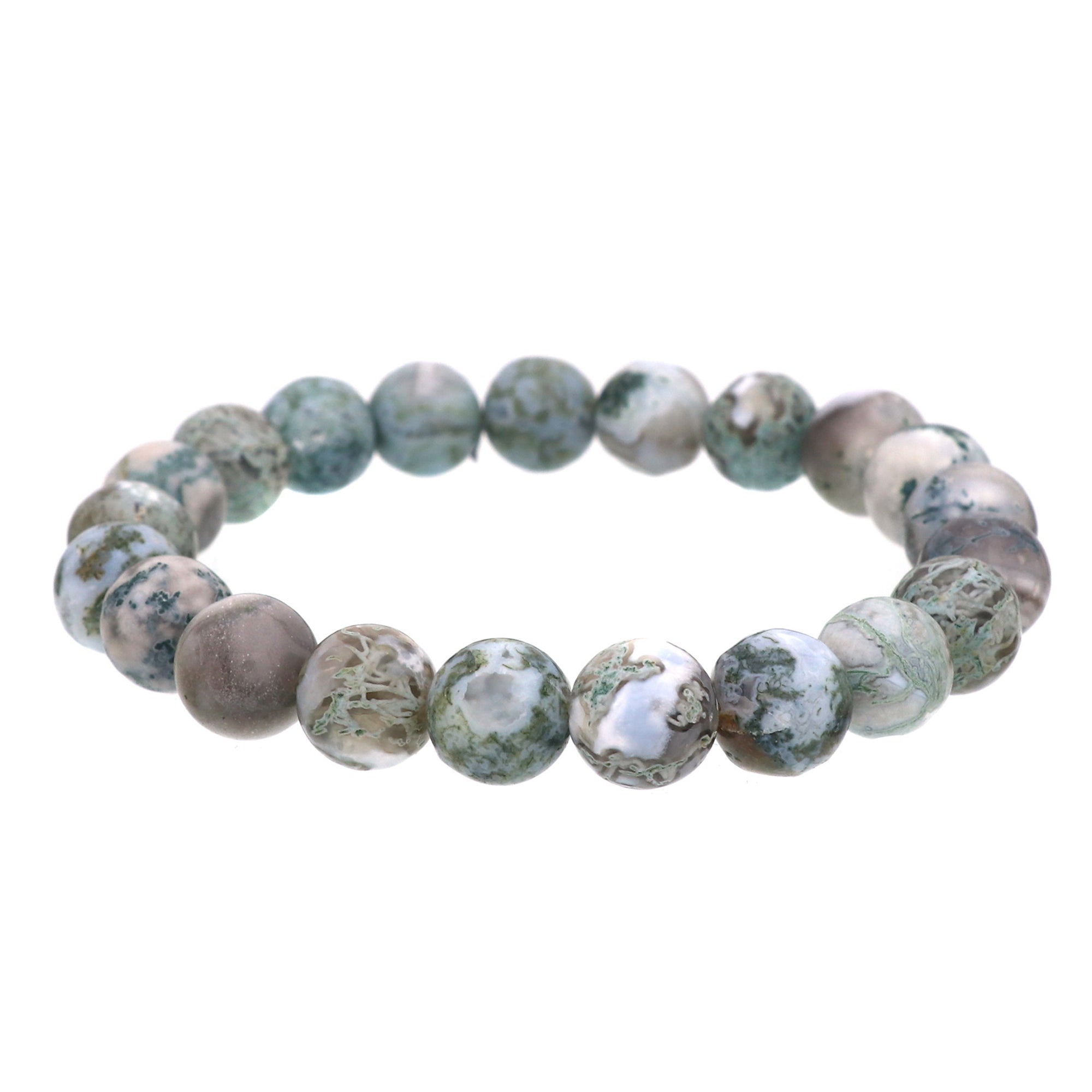 Natural Moss Green Opal Bracelet Round Plain Gemstone Beads Handmade 120 Ct
