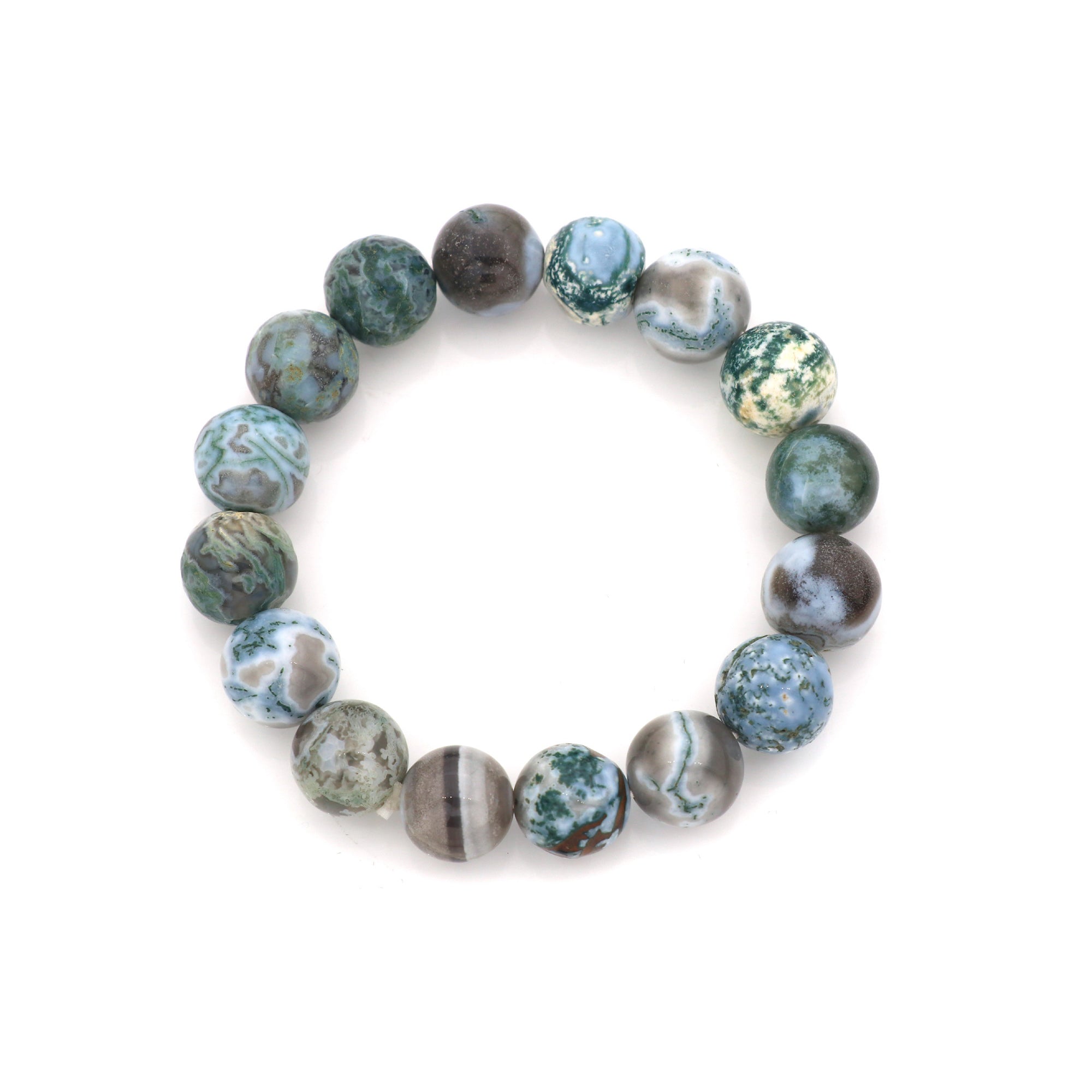 Natural Moss Green Opal Bracelet Round Plain Gemstone Beads Handmade 166 Ct