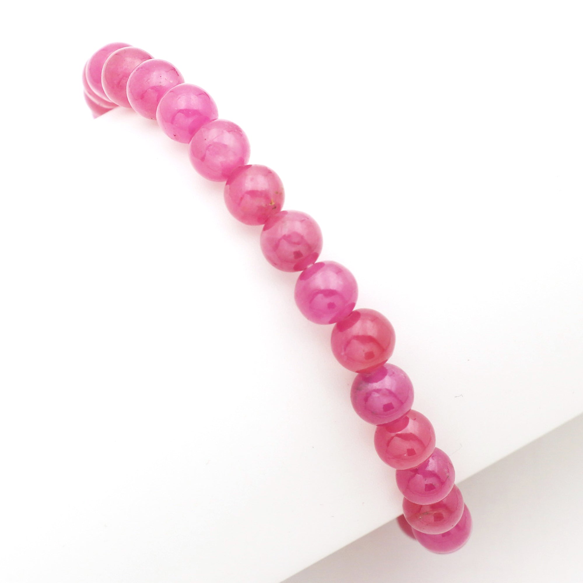 Natural Pink Sapphire Genuine Gemstone Stretch Bracelet Handmade Round Bead Band Bracelet 89 Ct