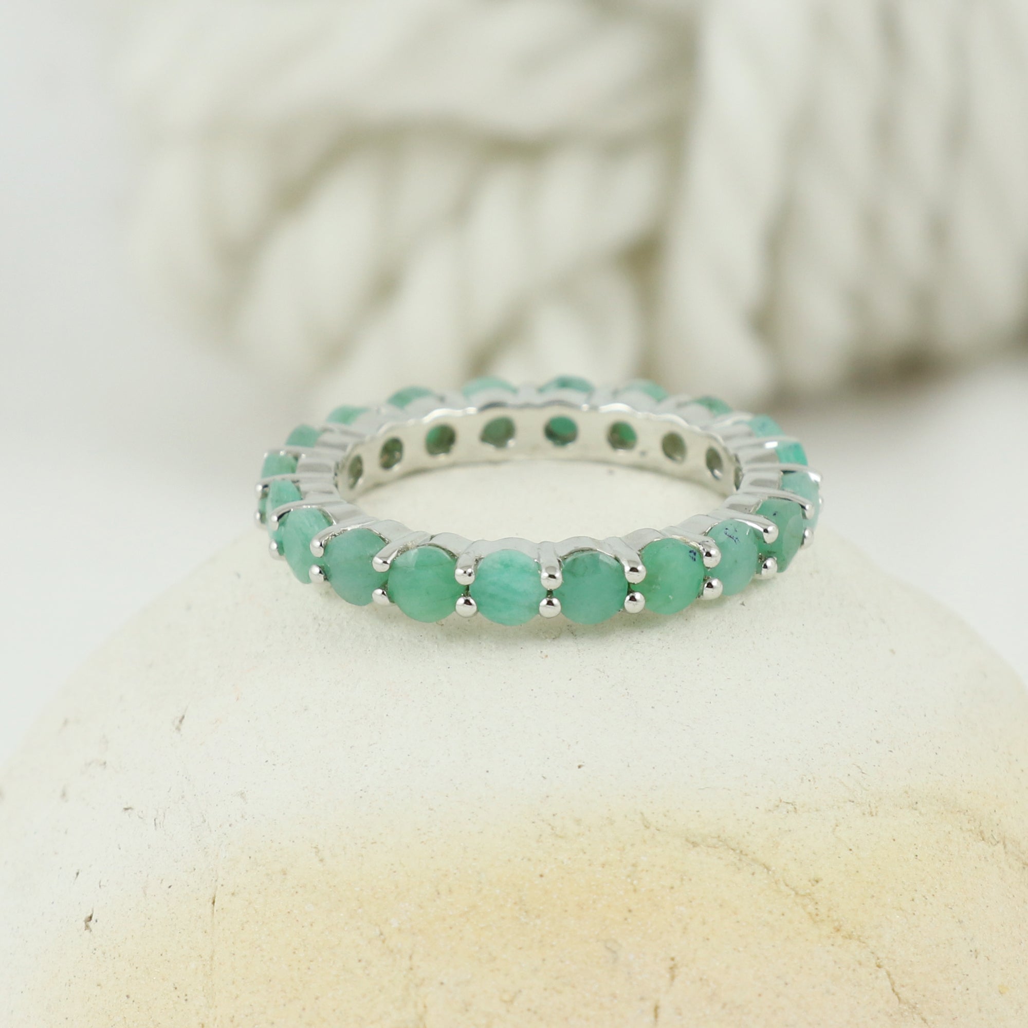 Natural Emerald 3mm Round Cut Ring 925 Sterling Silver Handmade Green Gemstone Solitaire Ring