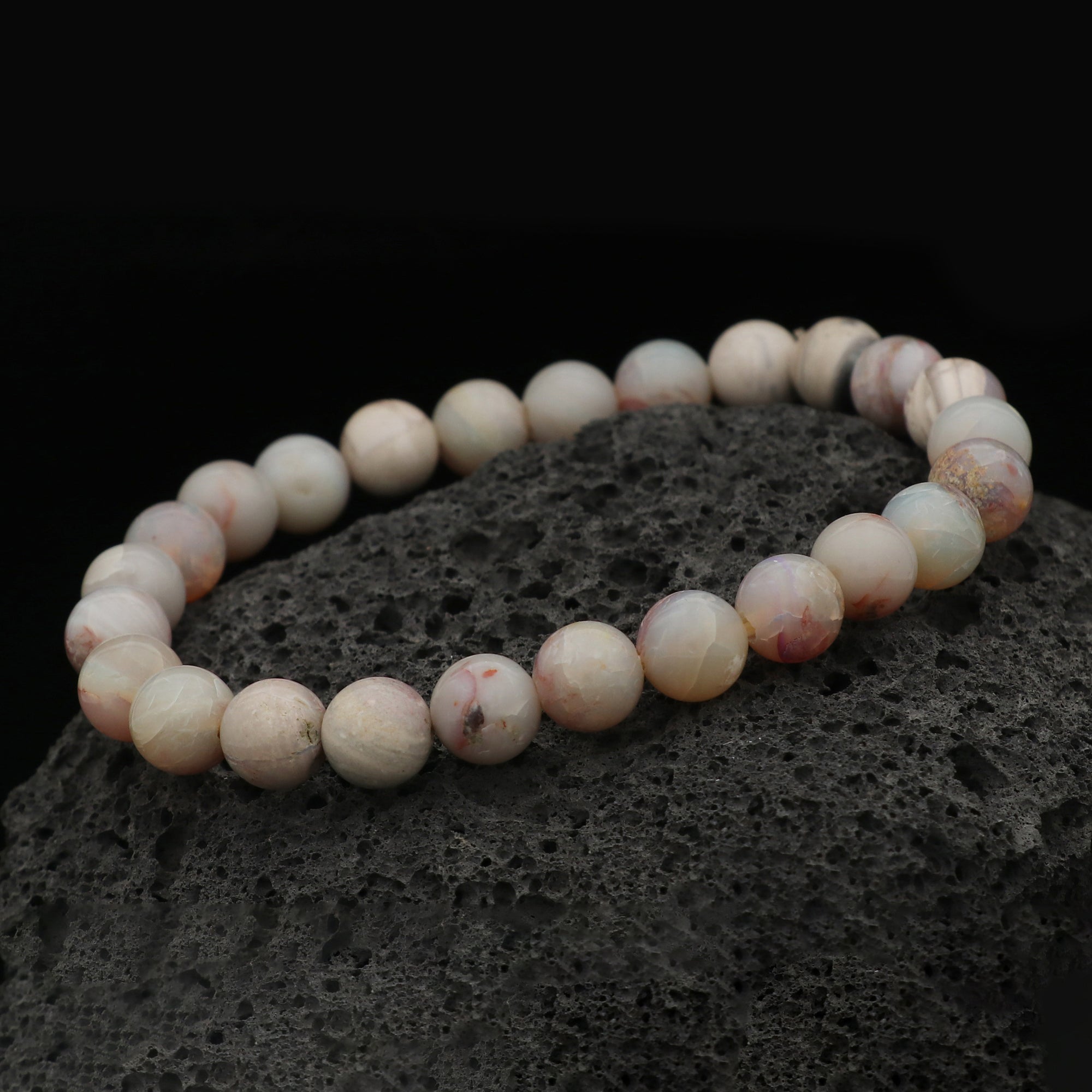 Australian Opal Bead Bracelet, Polished Round Gemstones, Handmade, 69 Ct