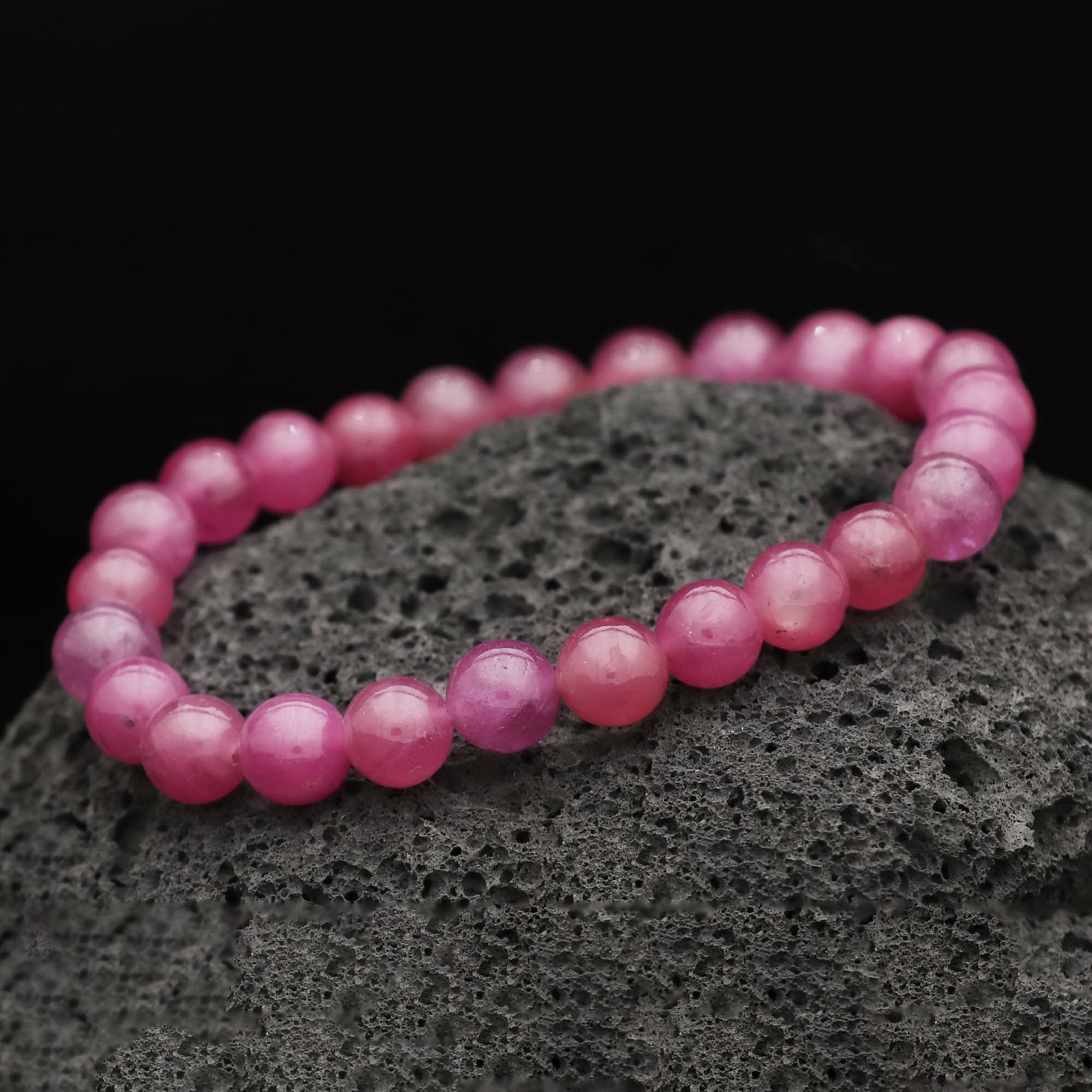 Natural Pink Sapphire Bracelet Round Plain Gemstone Beads Handmade 123 Ct