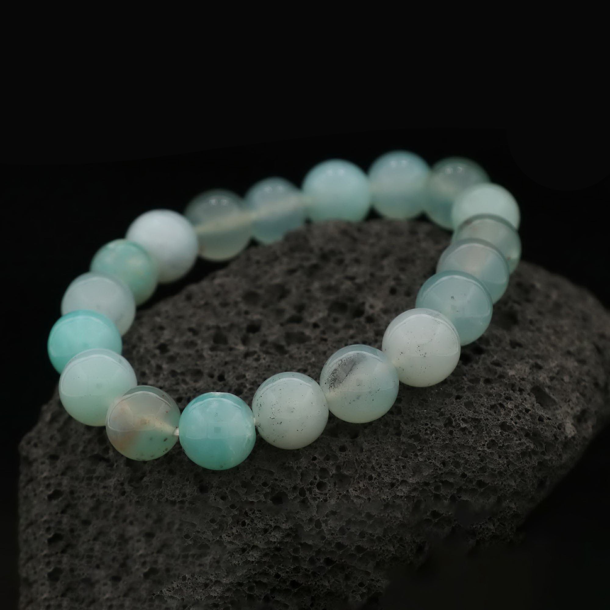 Premium Aqua Chalcedony Wrist Bracelet Round Gemstone Beads 170 Ct Handmade
