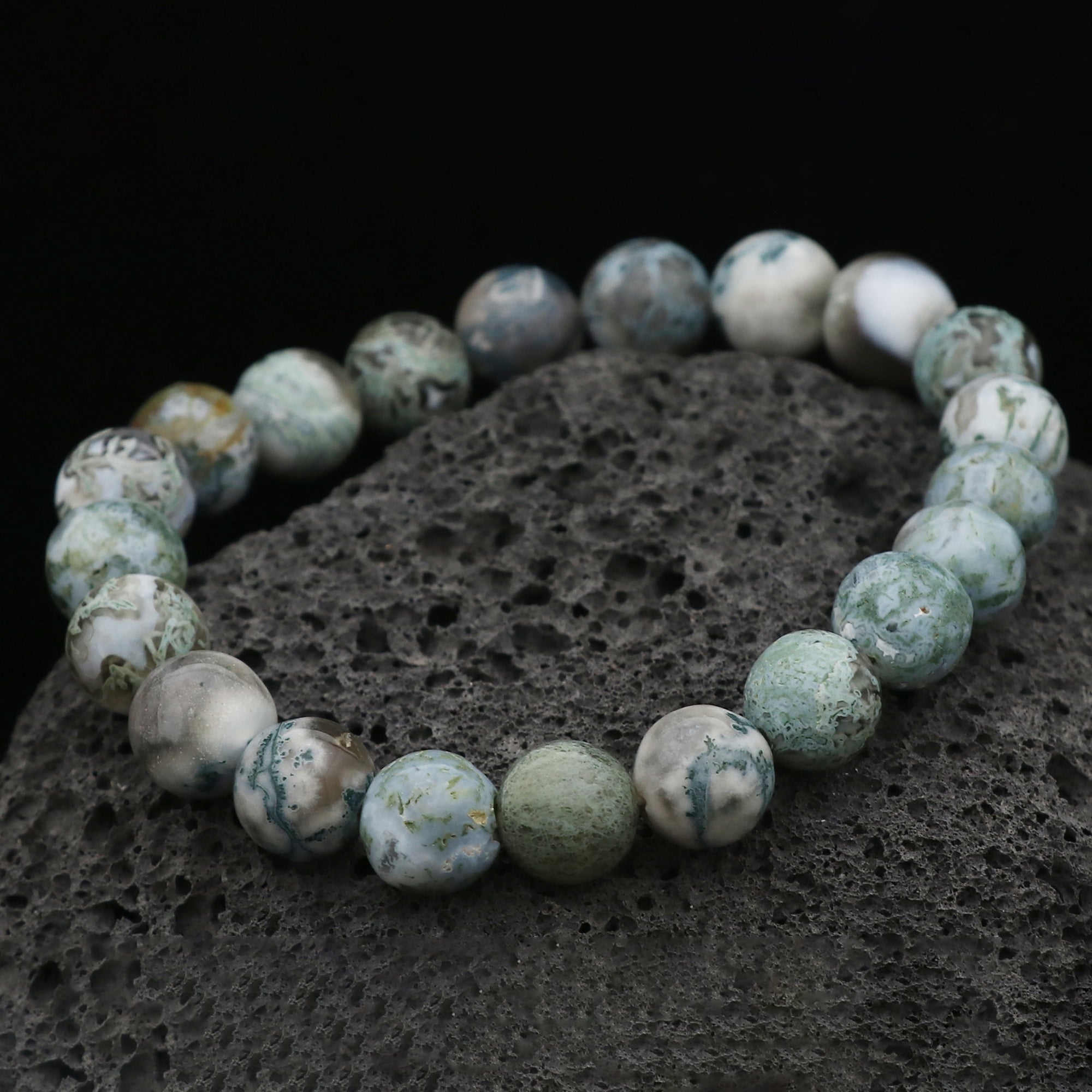 Natural Moss Green Opal Bracelet Round Plain Gemstone Beads Handmade 120 Ct