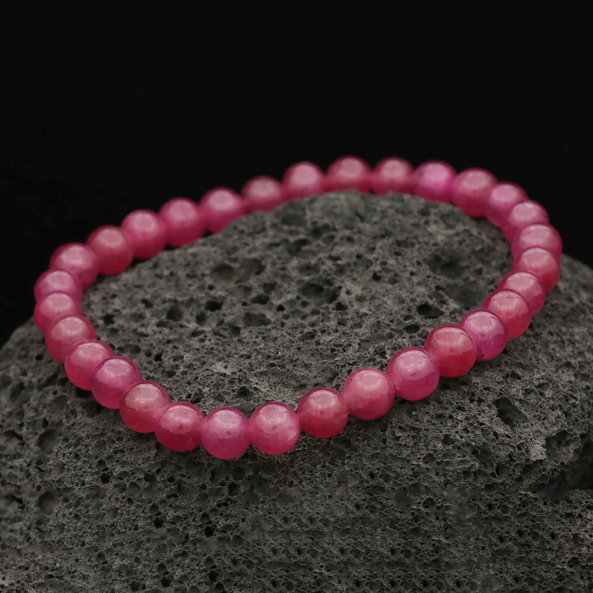 Natural Pink Sapphire Genuine Gemstone Stretch Bracelet Handmade Round Bead Band Bracelet 89 Ct