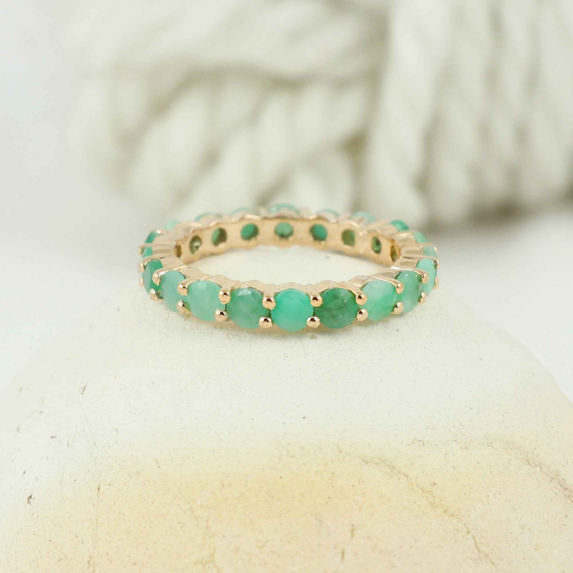 Natural Emerald 3mm Round Cut Ring 925 Sterling Silver Handmade Green Gemstone Solitaire Ring
