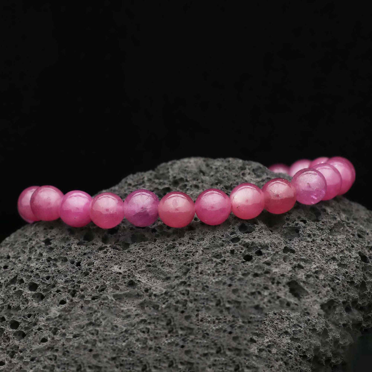 Natural Pink Sapphire Gemstone Bracelet Round Plain Beads Elastic Band Gift for Women 123 Ct