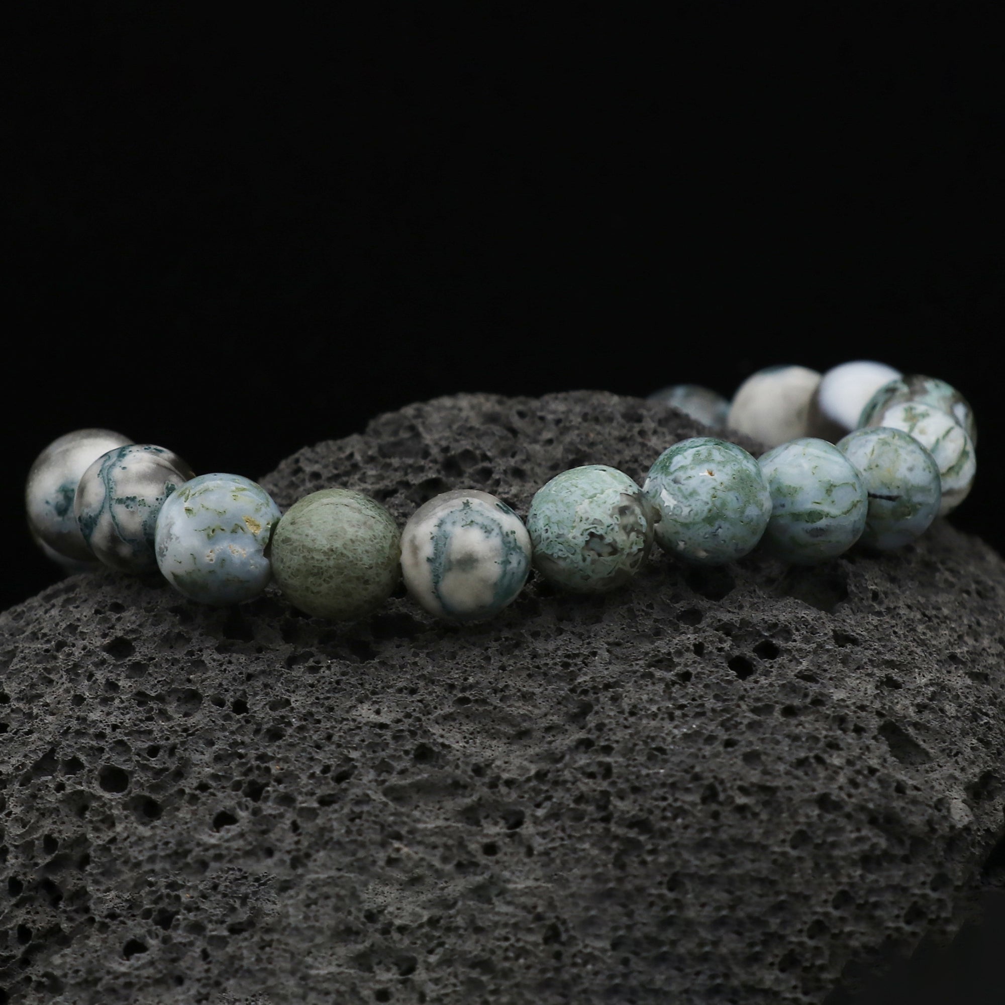 Natural Moss Green Opal Bracelet Round Plain Gemstone Beads Handmade 120 Ct