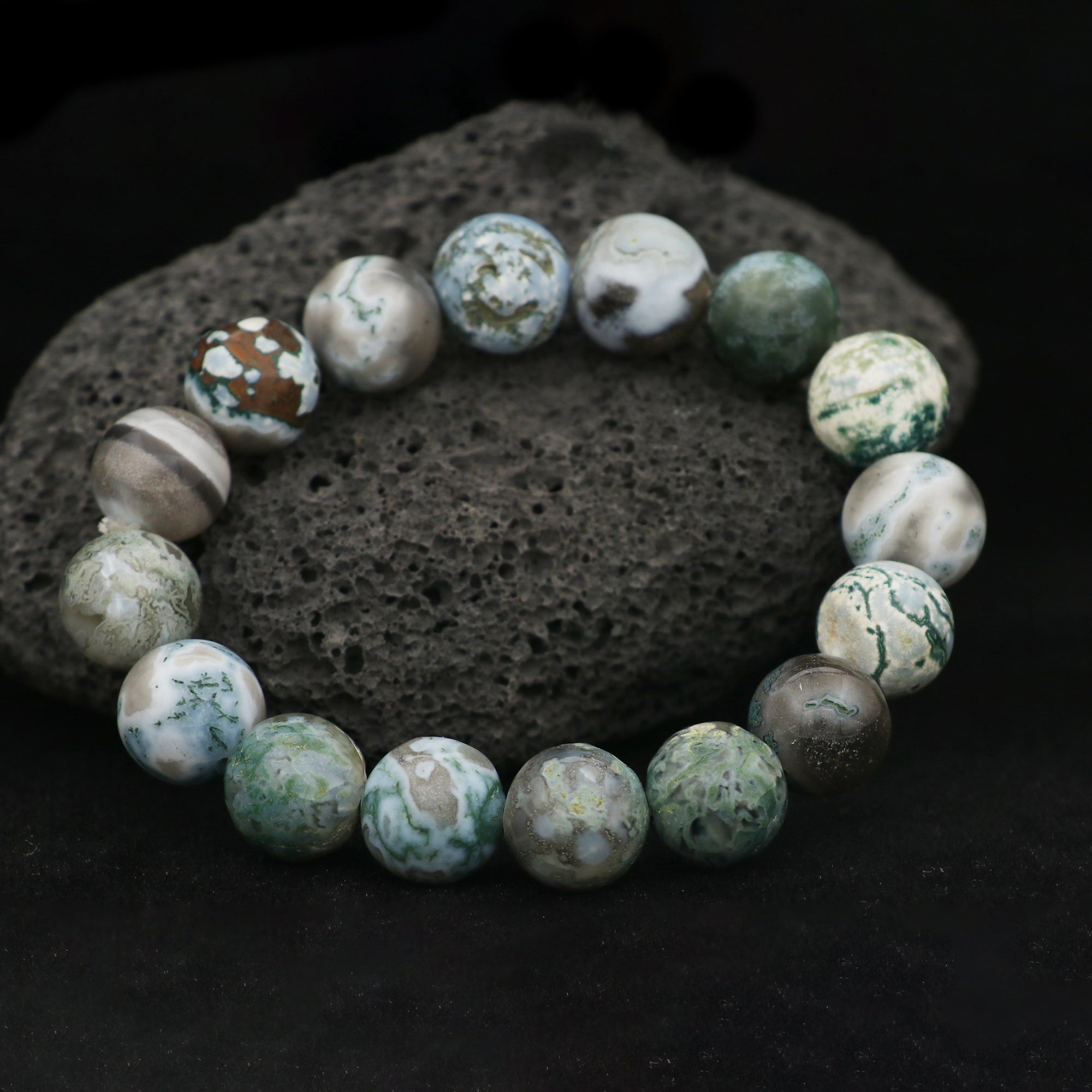 Natural Moss Green Opal Bracelet Round Plain Gemstone Beads Handmade 166 Ct