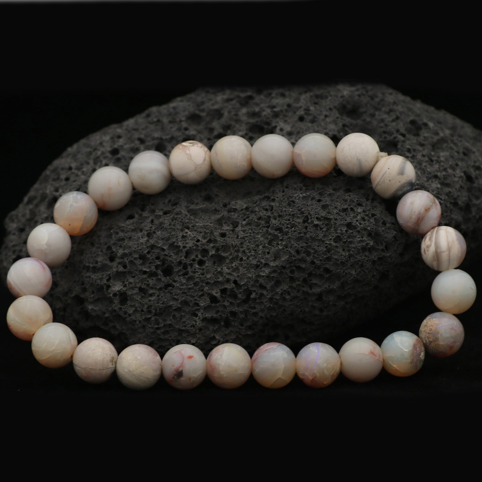 Australian Opal Bead Bracelet, Polished Round Gemstones, Handmade, 69 Ct