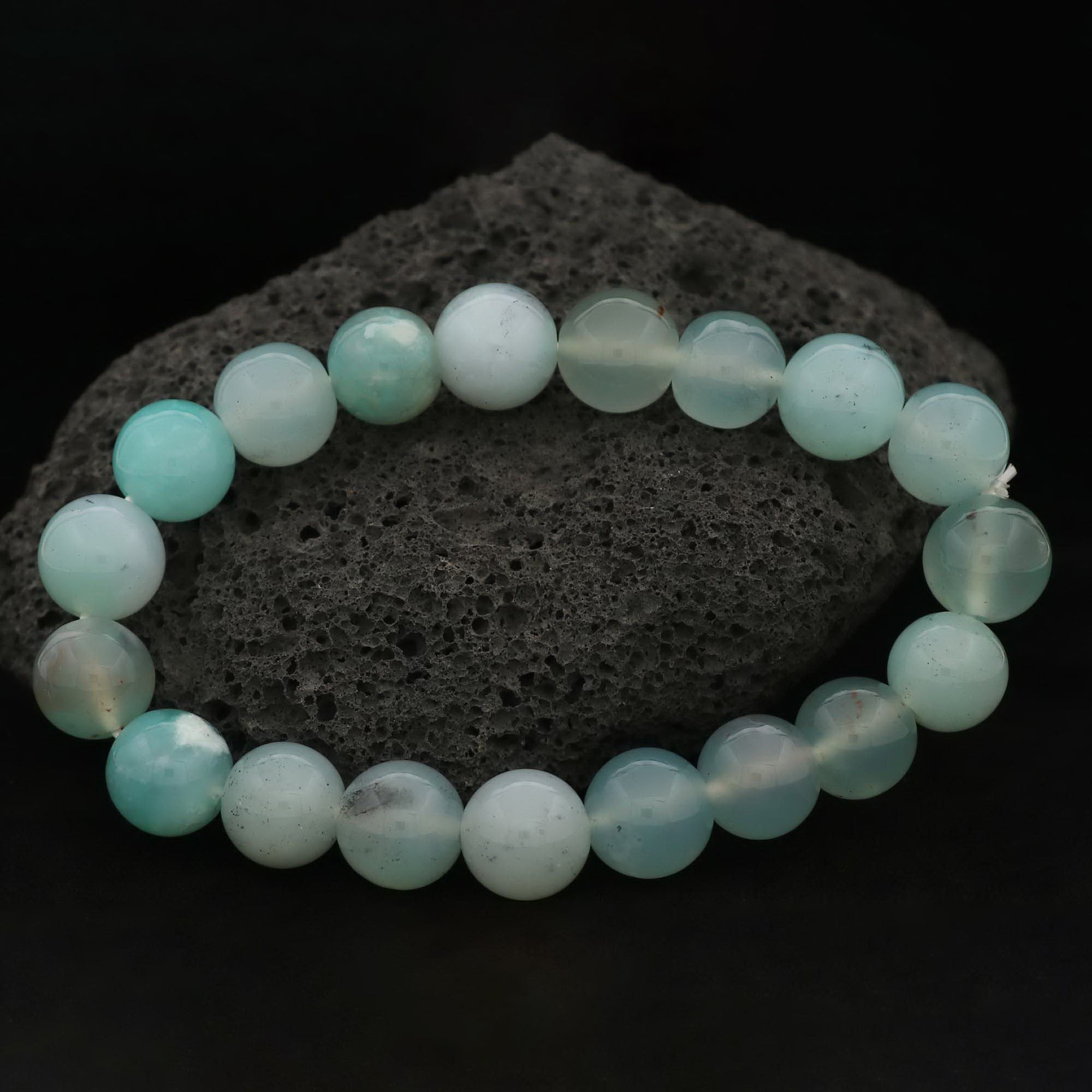 Premium Aqua Chalcedony Wrist Bracelet Round Gemstone Beads 170 Ct Handmade