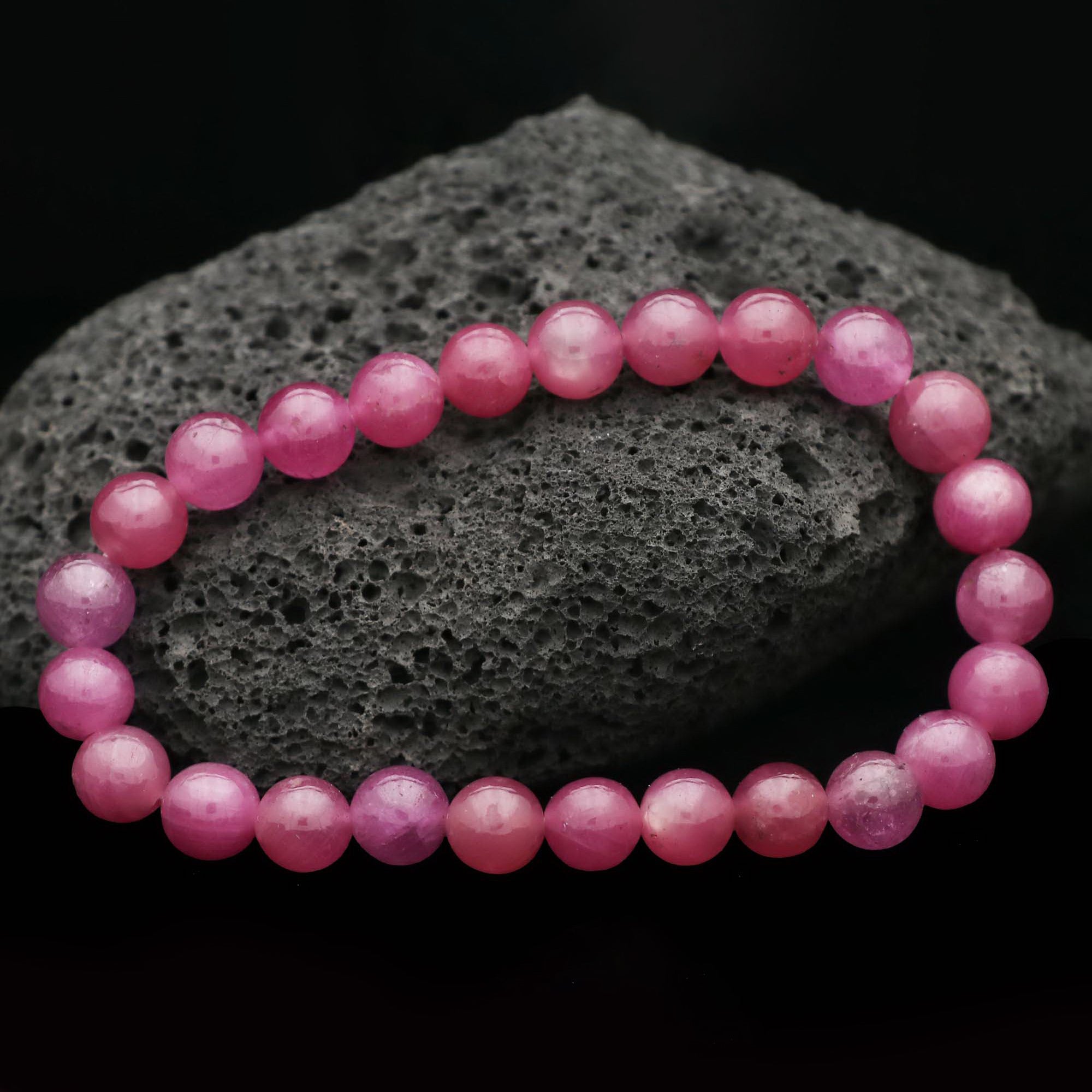 Natural Pink Sapphire Bracelet Round Plain Gemstone Beads Handmade 123 Ct